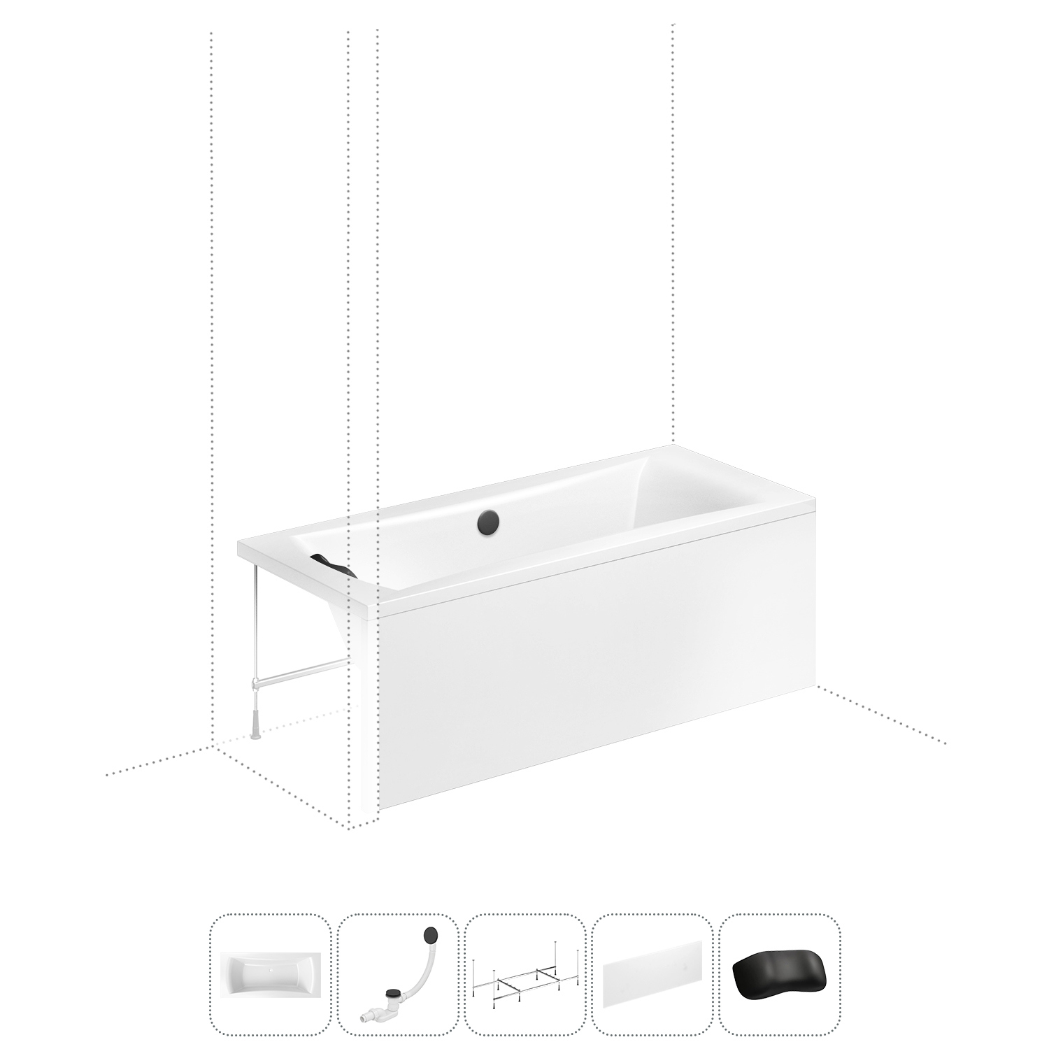 Изображение товара Прямоугольная акриловая ванна Lavinia Boho Evan 200x90 см с каркасом и подголовником