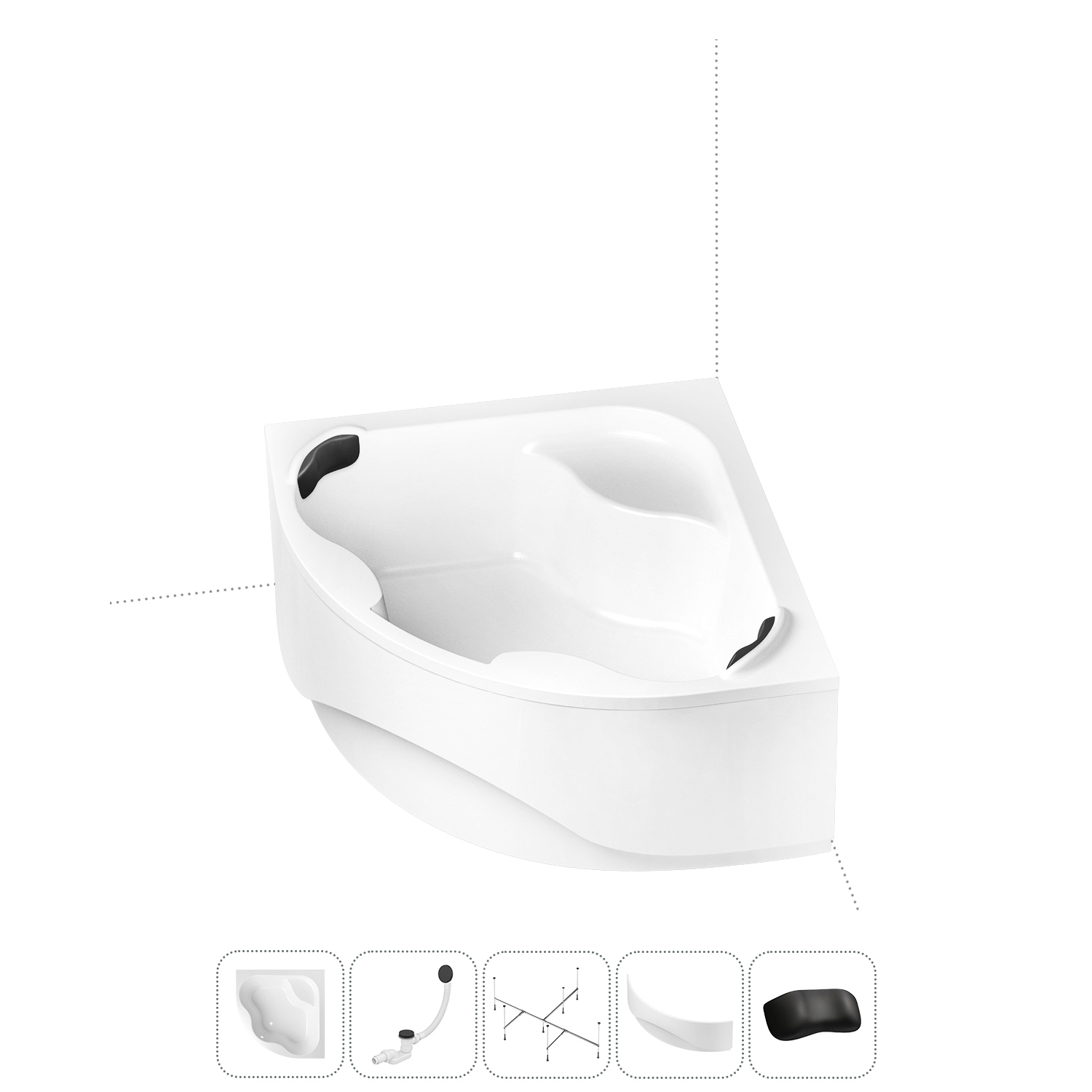 Изображение товара Угловая акриловая ванна Lavinia Boho Aveo 140х140 см с сливом и подголовником