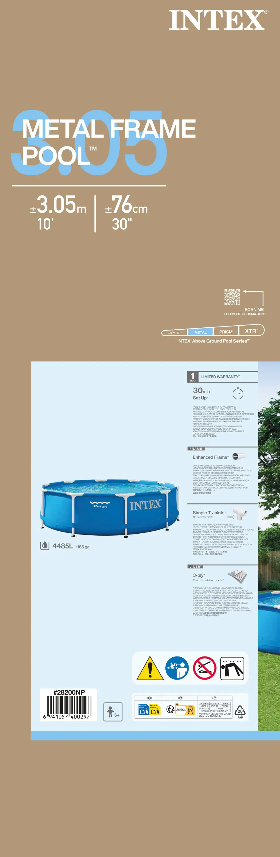 Бассейн каркасный круглый Intex Metal Frame 28200NP 305x305x76 см 4485 л - 6