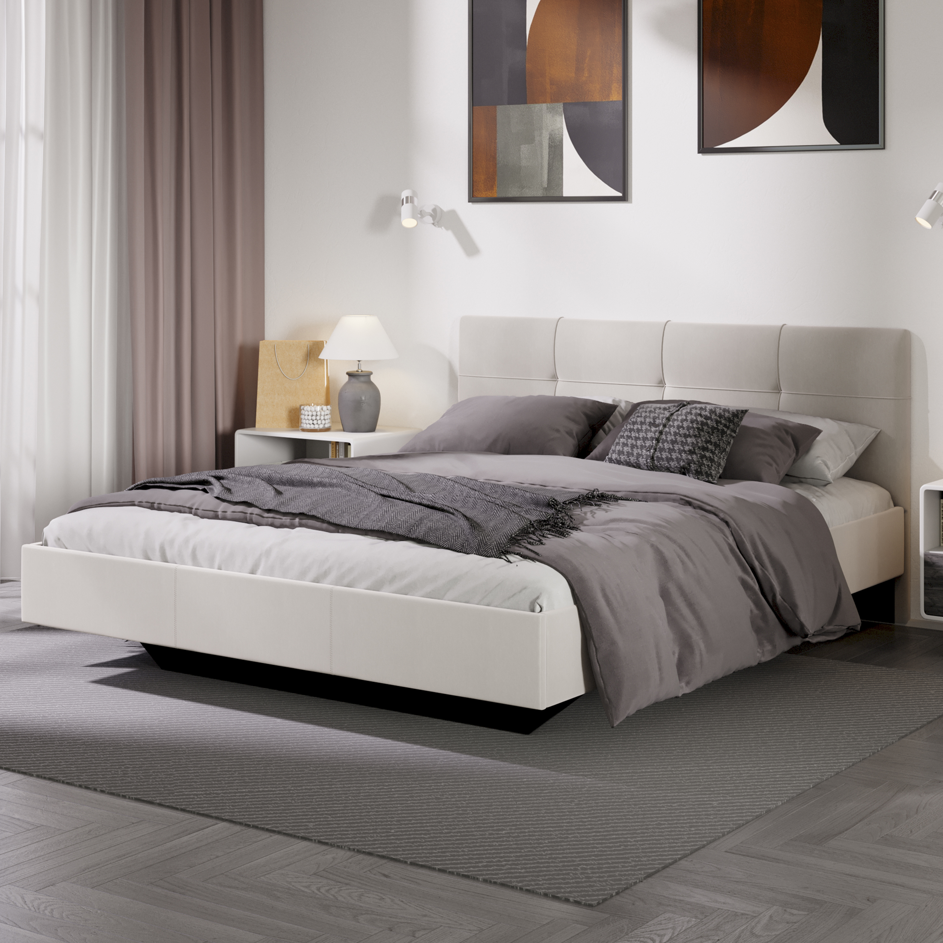 Изображение товара Кровать Трия Элис 167x90x205 см велюр бежевый современная мебель для спальни