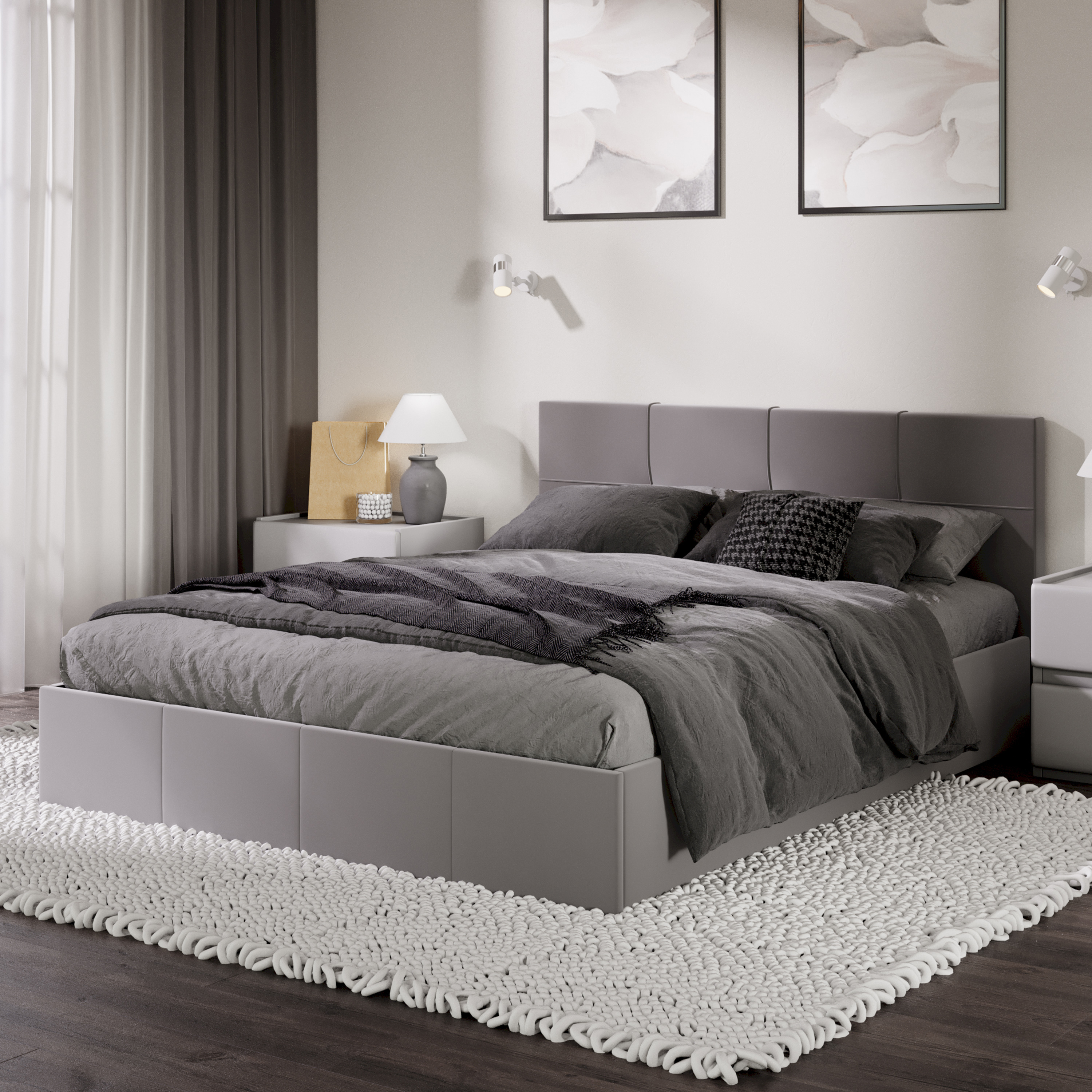 Изображение товара Двуспальная кровать Трия Лора 160x89x34 см из ЛДСП с подъемным механизмом