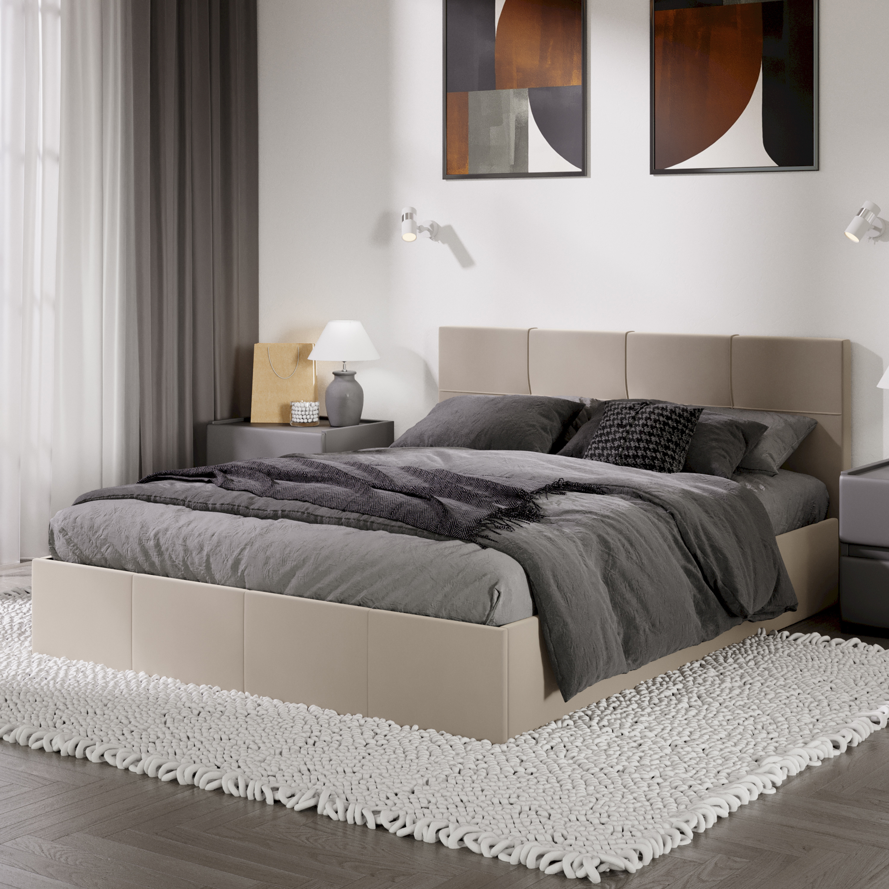 Изображение товара Кровать Трия Лора 160x89x34 см из ЛДСП и Velur Confetti с подъемным механизмом