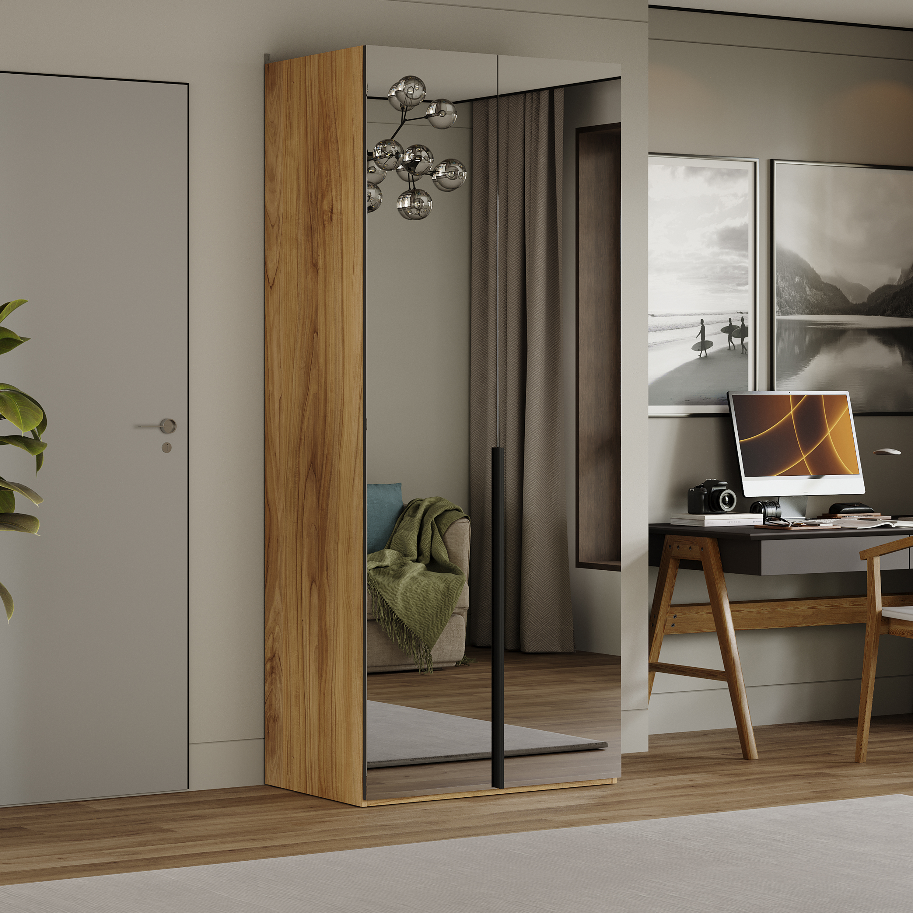 Изображение товара Шкаф распашной Трия 247961 90x217x58 см ЛДСП с зеркалом и антресолью