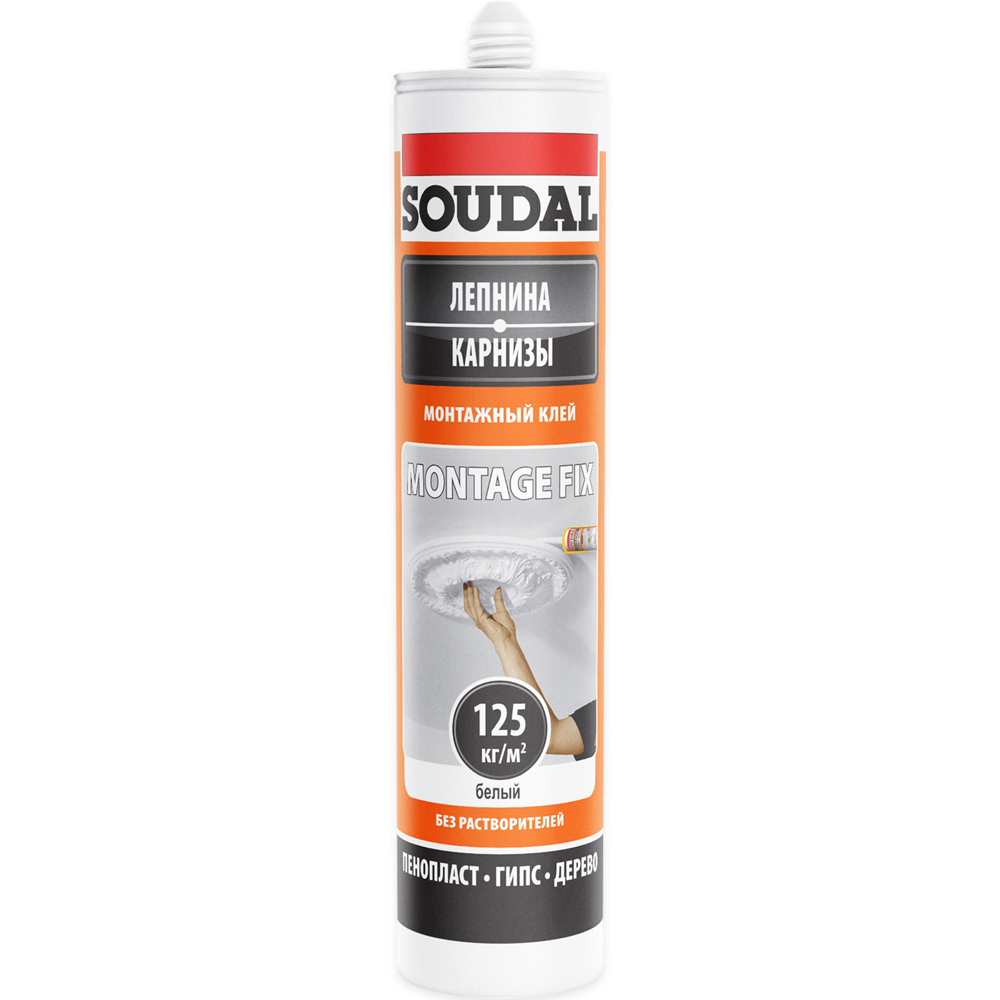 Изображение товара Клей монтажный акриловый Soudal Montage Fix 50A белый 280мл Изображение товара Клей монтажный акриловый Soudal Montage Fix 50A белый 280мл
