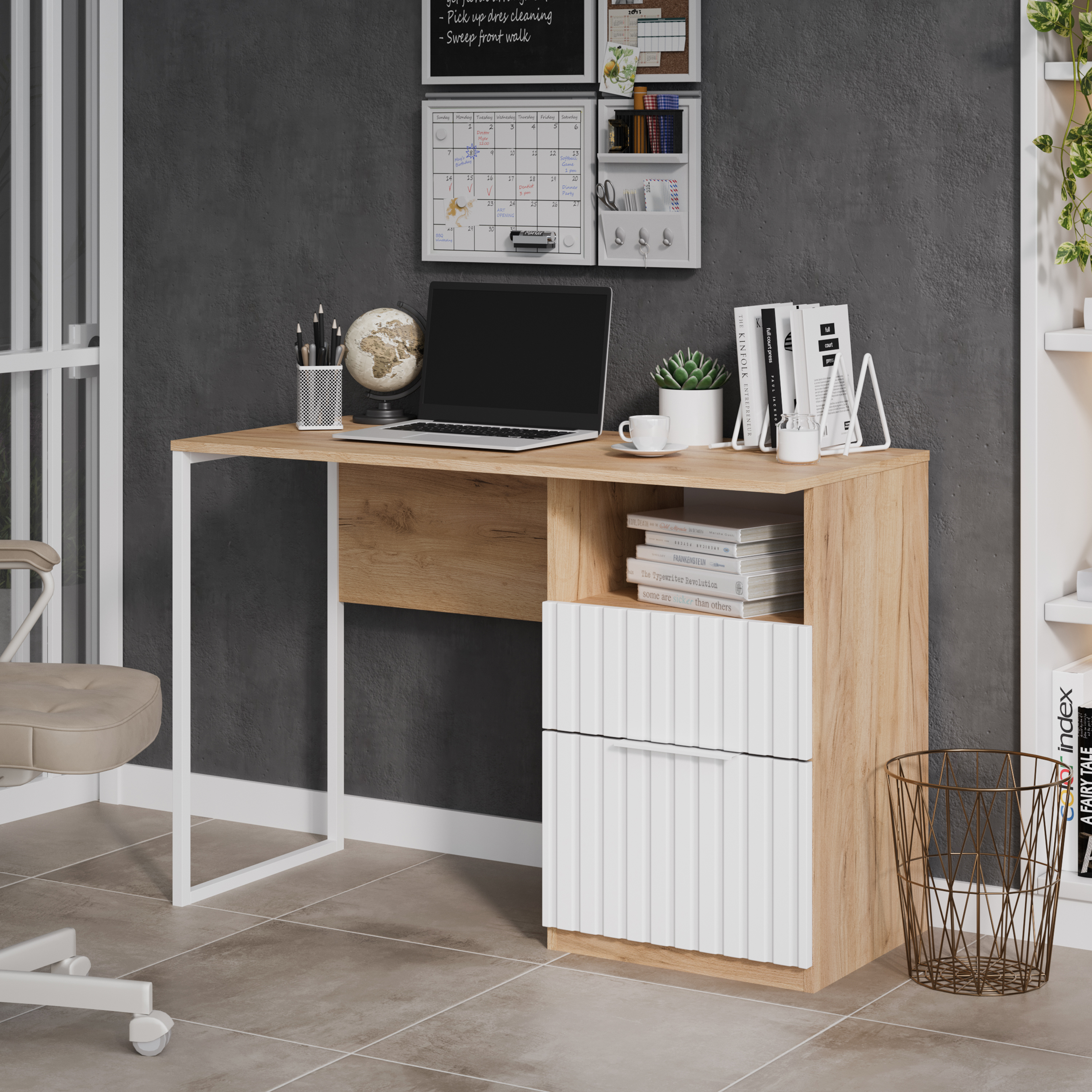 Изображение товара Компьютерный стол Трия серии Хилтон 110х75х50 см дуб крафт золотой