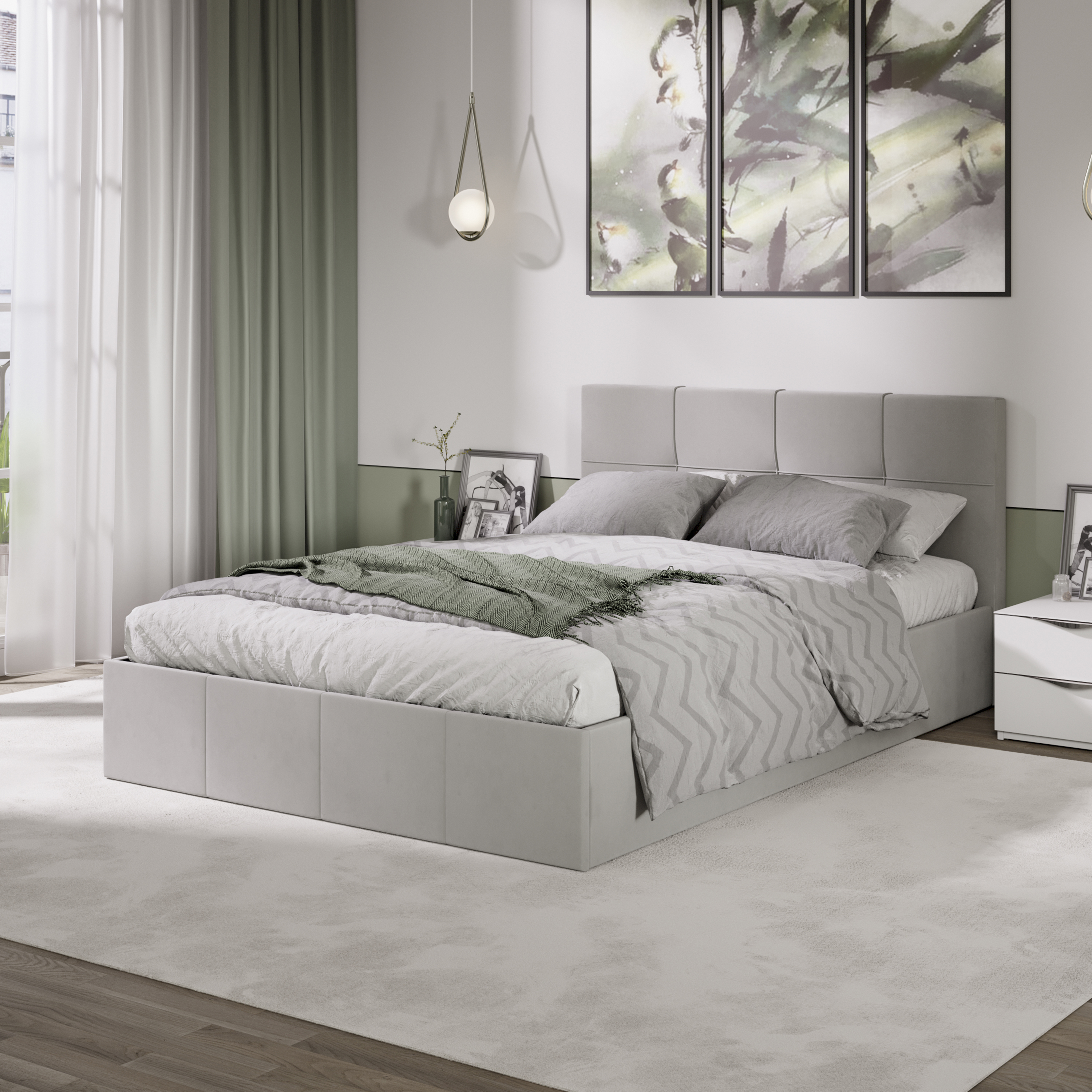 Изображение товара Двуспальная кровать Трия 260627 с подъемным механизмом цвет велюр серый серебристый