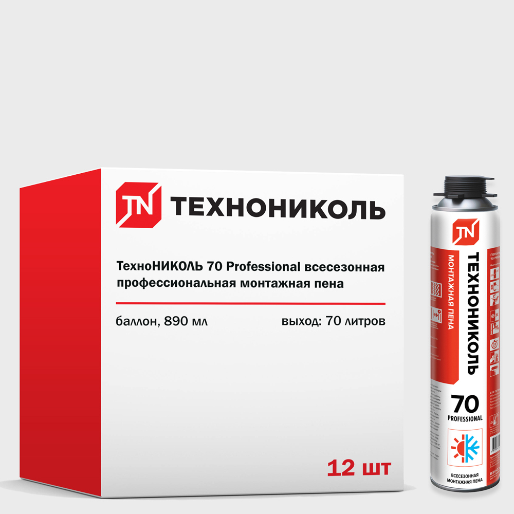 Изображение товара Пена монтажная Технониколь 70 Professional профессиональная выход 70 л всесезонная 890 мл 12 шт