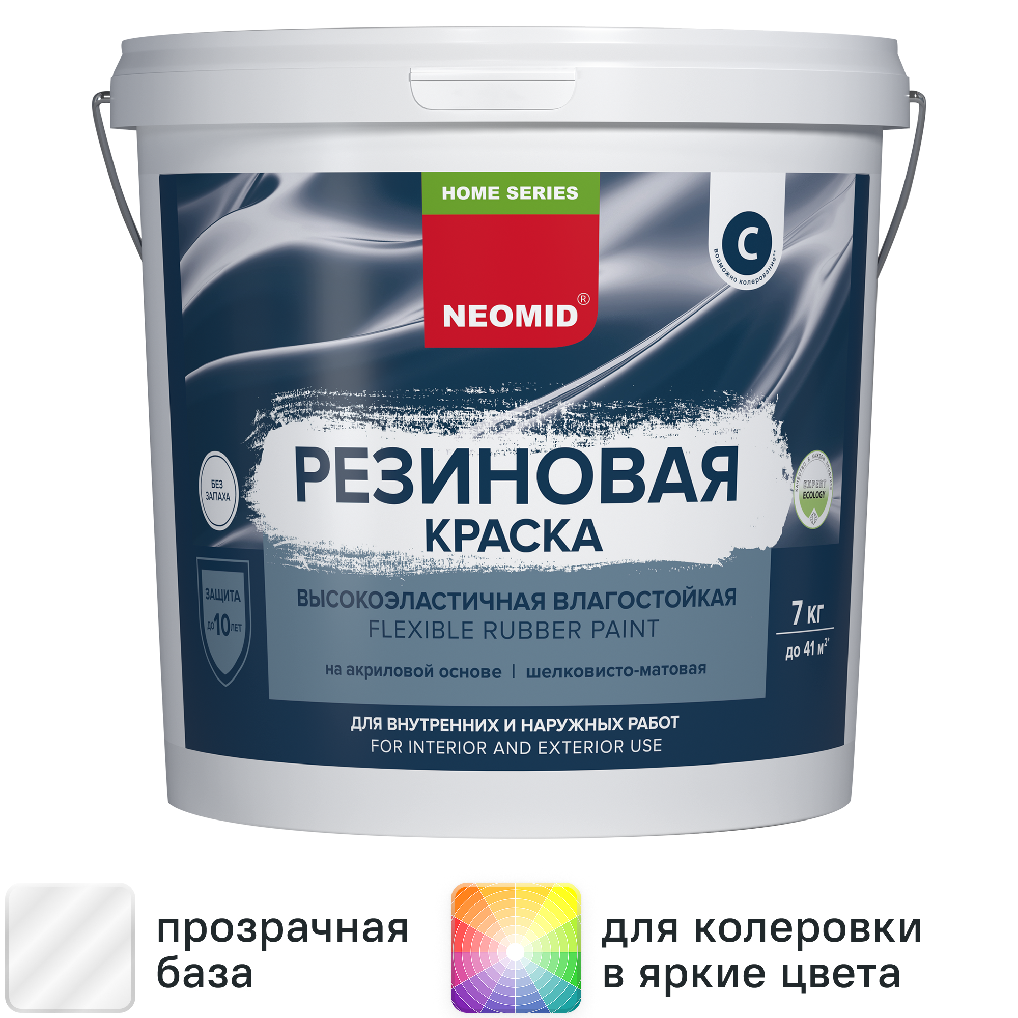 Изображение товара Краска резиновая Neomid Home Series матовая прозрачная 7 кг для фасадов и внутренних работ