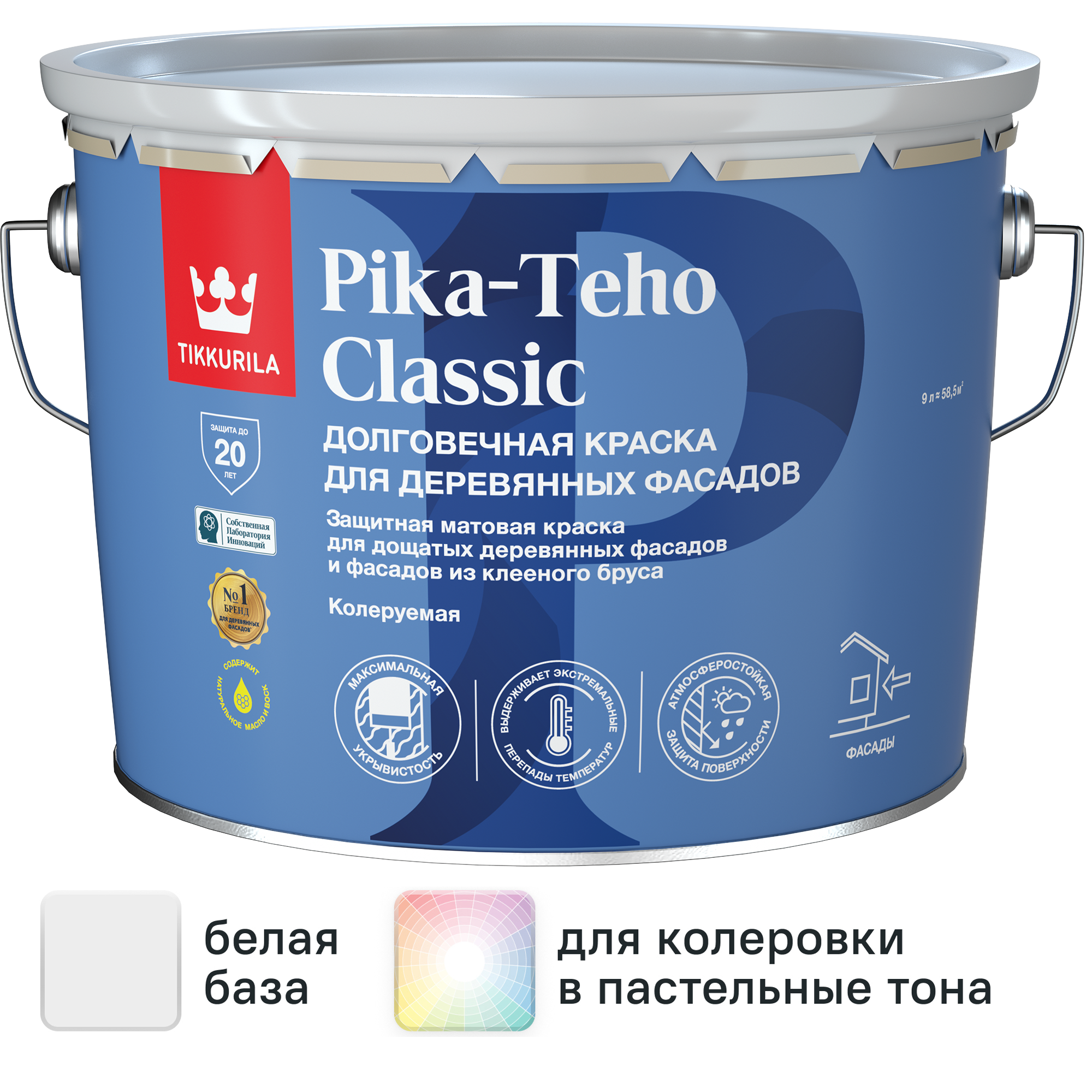 Изображение товара Фасадная акриловая краска Tikkurila Pika-Teho Classic, матовая, 9 л, для деревянных поверхностей