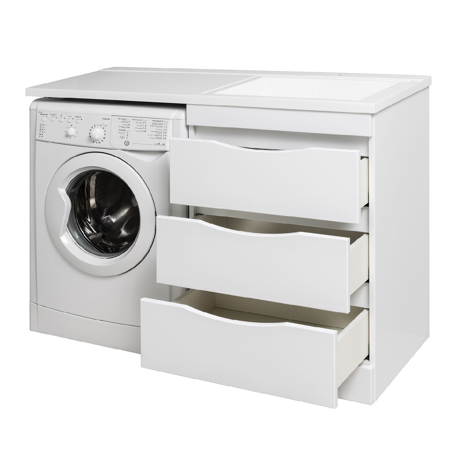 Изображение товара Тумба с раковиной Runo Орион 60см с 3 ящиками с умывальником Gamma 120 с левым крылом и кронштейном