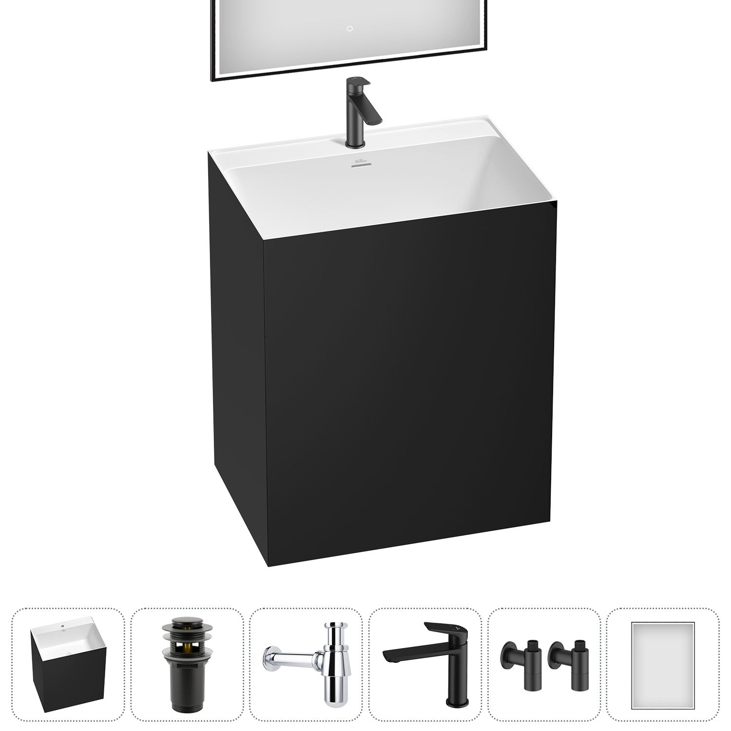 Изображение товара Раковина напольная Wellsee Doux 20220166R 70x50x85 см с зеркалом