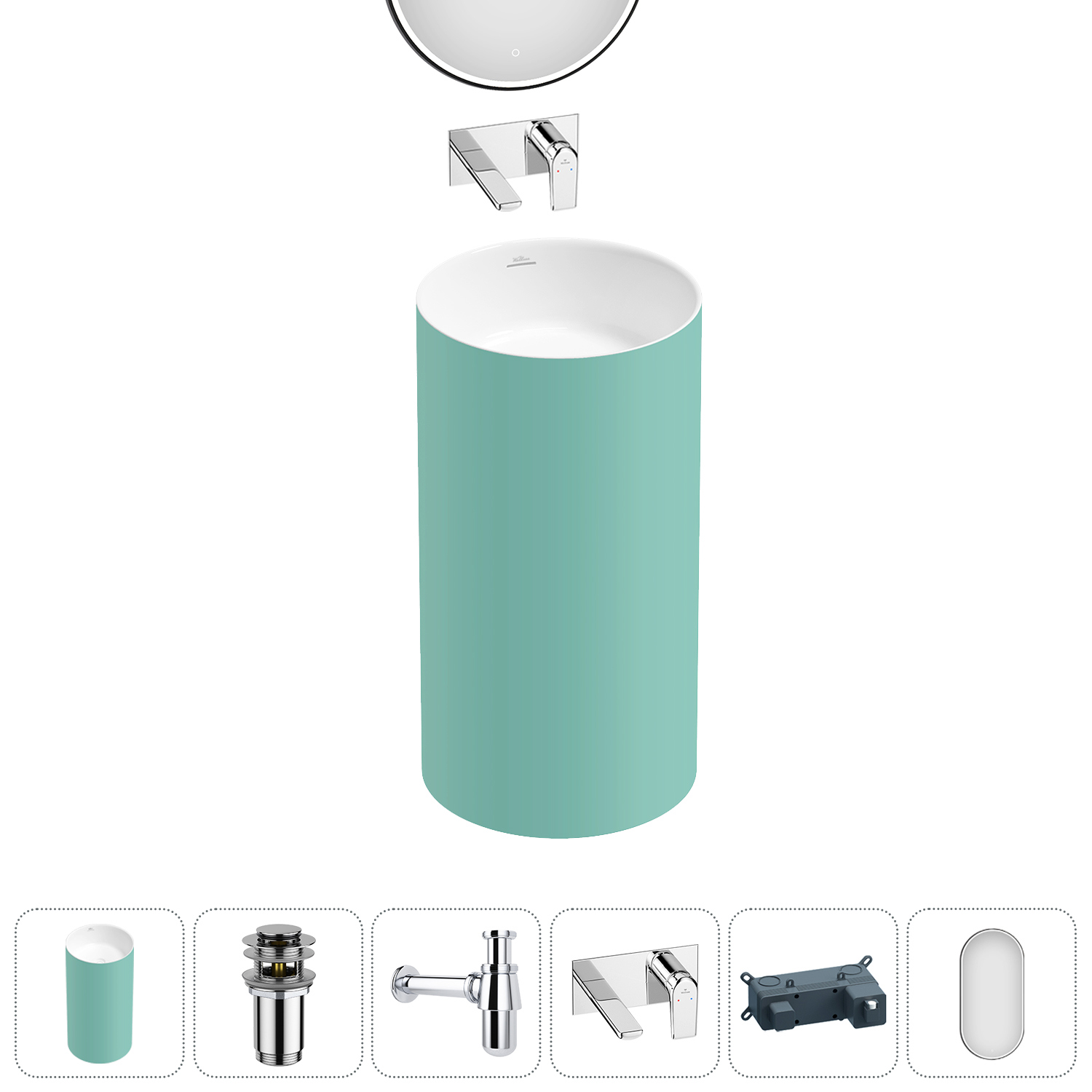 Изображение товара Напольная раковина Wellsee Chalice Perfection 45x45x85 см с зеркалом