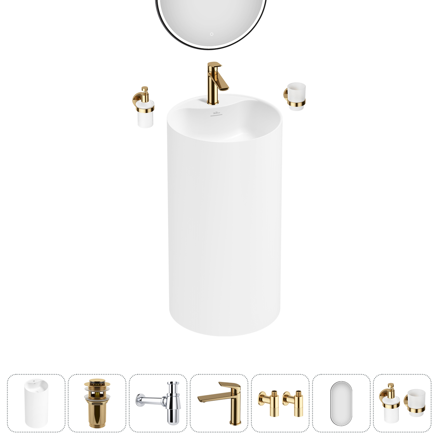Изображение товара Напольная раковина Wellsee Chalice Perfection 45x45x85 см с комплектом аксессуаров