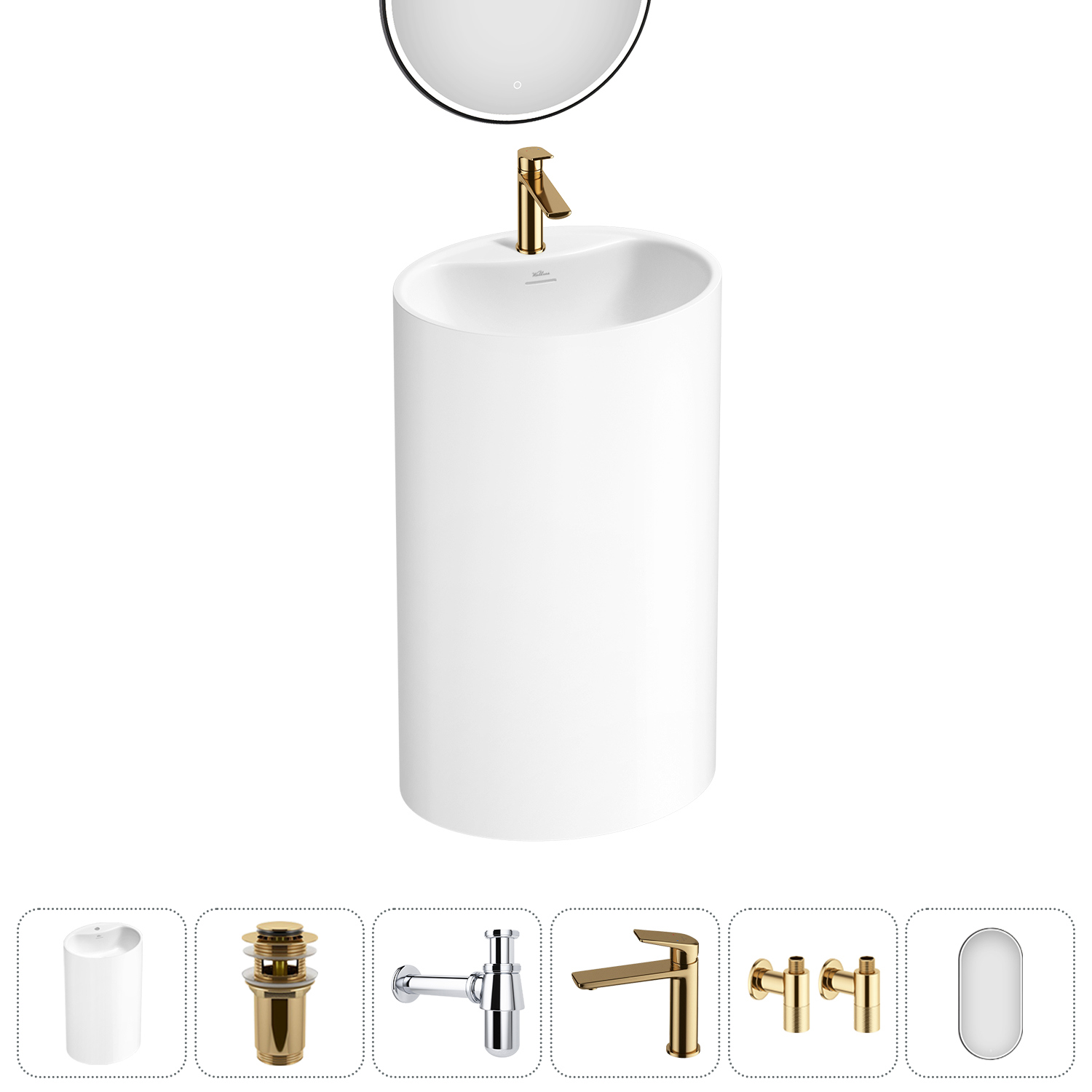 Изображение товара Раковина напольная Wellsee Coquillage 50х38х85 см белая овальная стильная