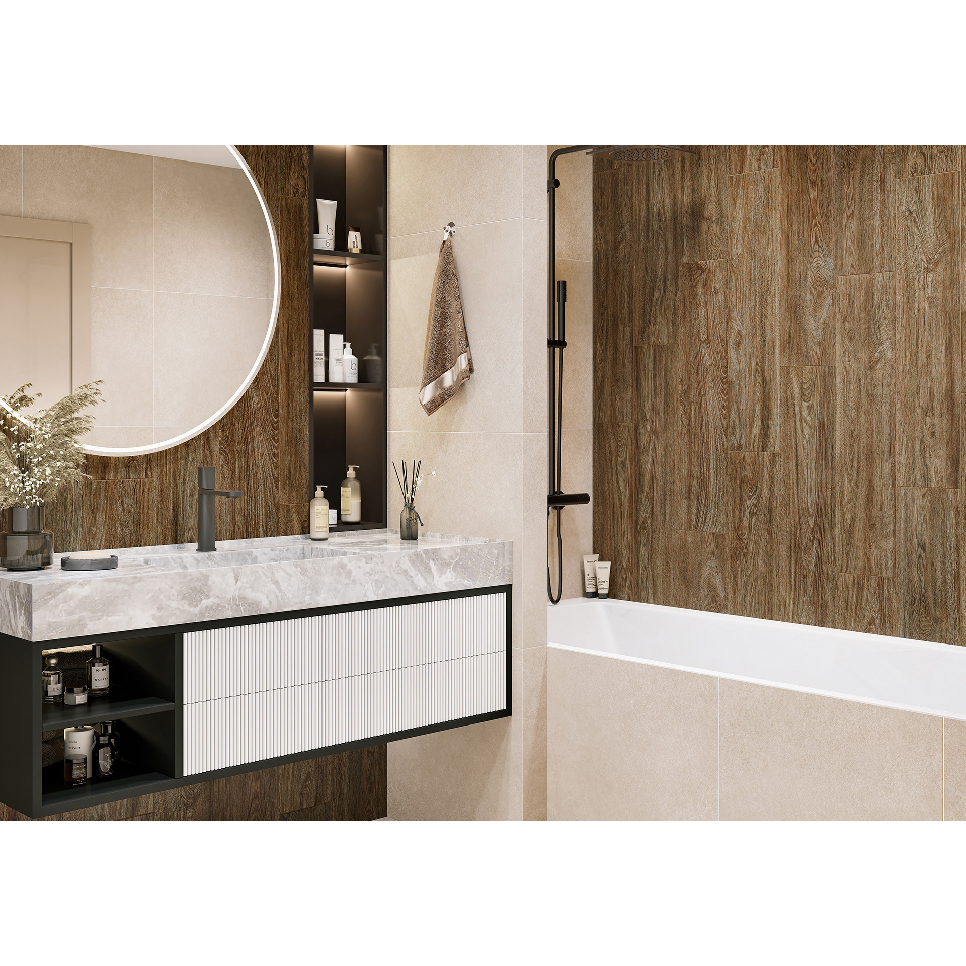 Изображение товара Керамогранит Alma Ceramica Soho 20x90 см коричневый для пола и стен натуральный эффект