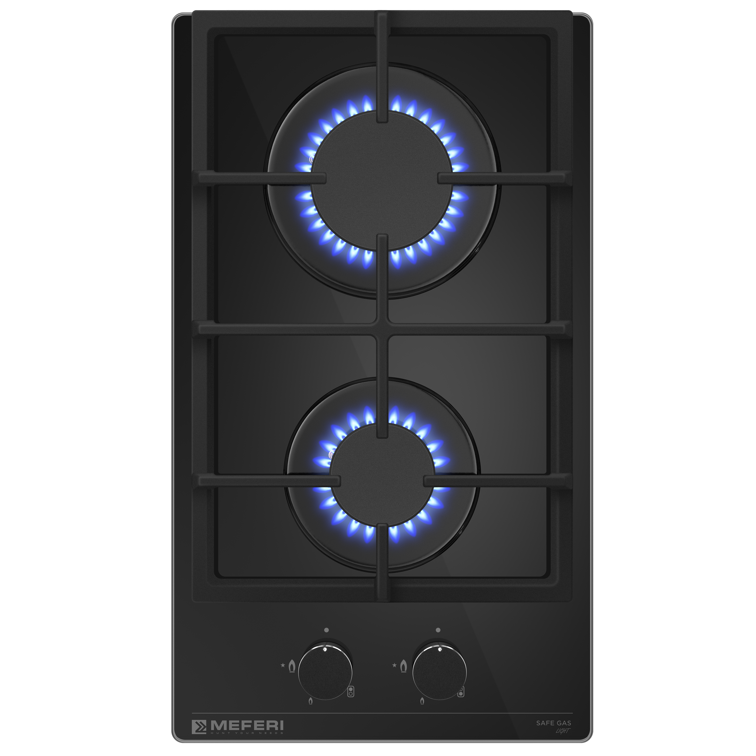 Изображение товара Газовая варочная панель Meferi MGH302BK GLASS LIGHT 29 см 2 конфорки цвет черный