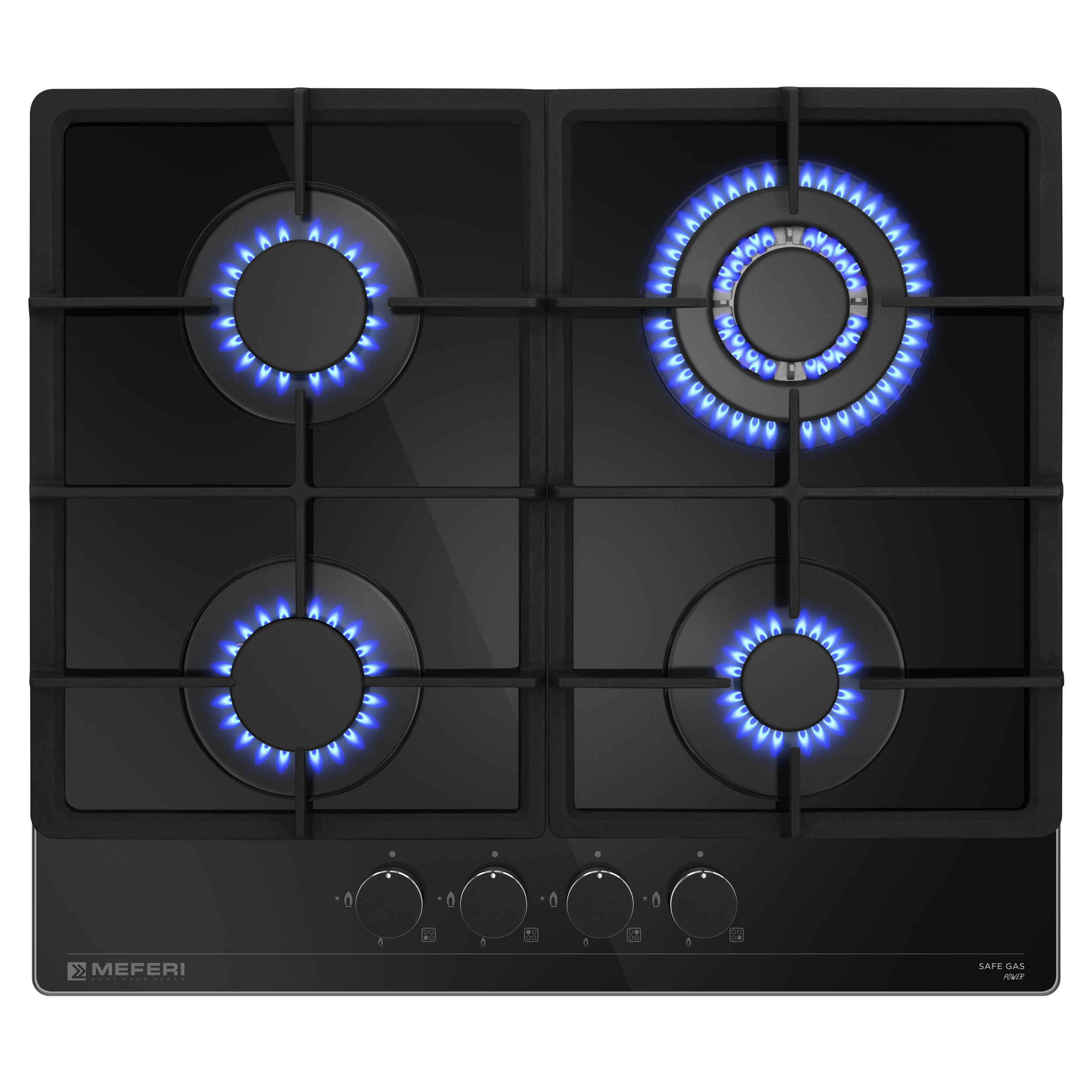 Изображение товара Газовая варочная панель Meferi MGH604BK GLASS POWER 59 см 4 конфорки цвет черный
