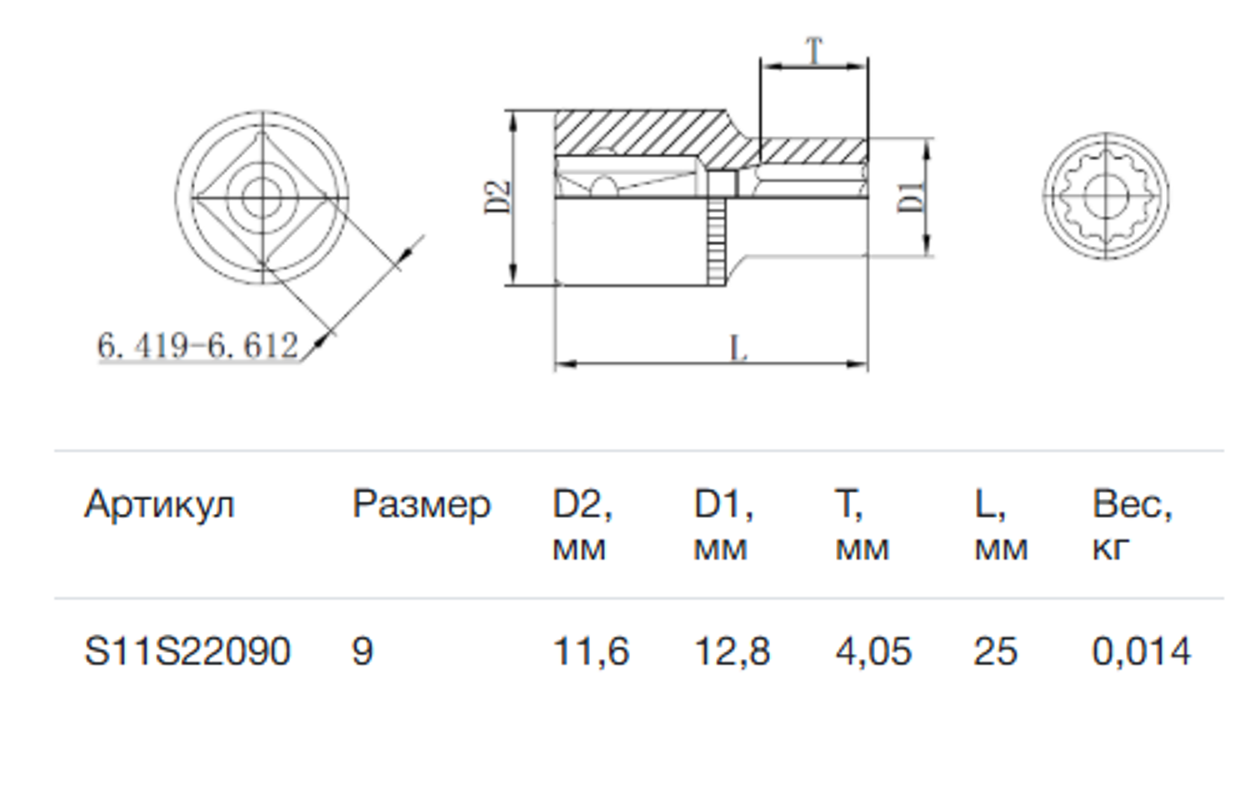 Изображение товара Торцевая головка двенадцатигранная Thorvik 1/4 дюйма 9 мм S11S12090