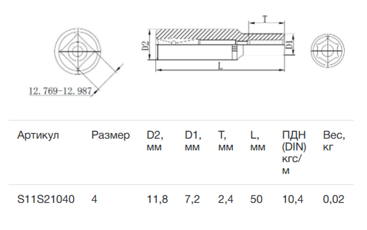 Изображение товара Торцевая головка шестигранная удлиненная 4 мм 1/4 дюйма Thorvik S11S21040