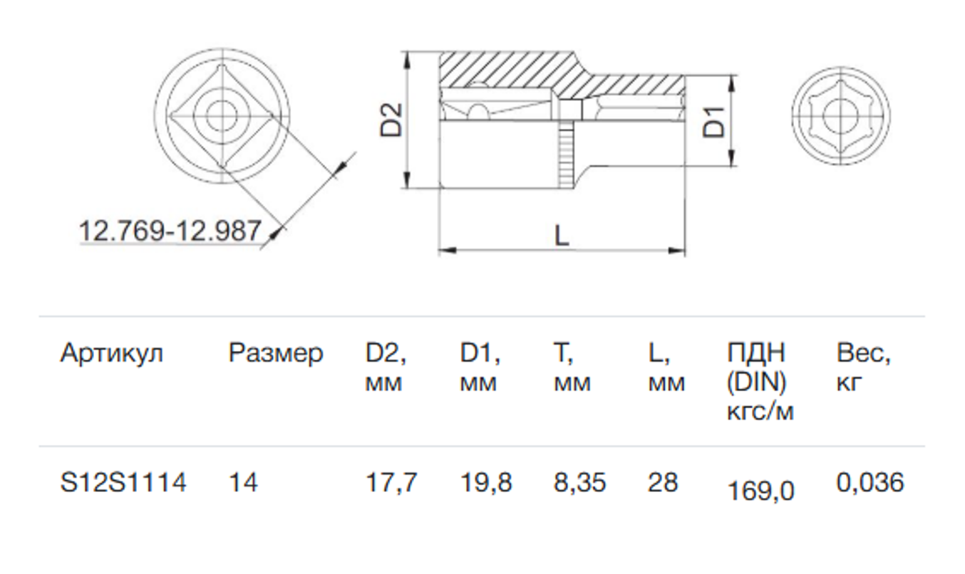 Изображение товара Торцевая головка шестигранная Thorvik 14 мм 3/8 дюйма стандарт DIN
