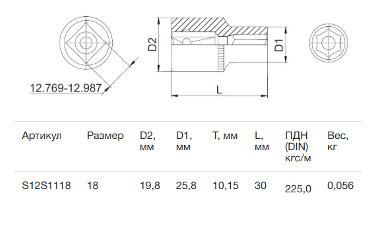 Изображение товара Торцевая головка шестигранная Thorvik S12S1118 3/8 дюйма 18 мм надежная и долговечная