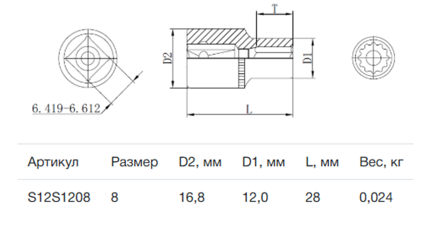 Изображение товара Торцевая головка Thorvik S12S1208 3/8 дюйма 8 мм профессиональный инструмент