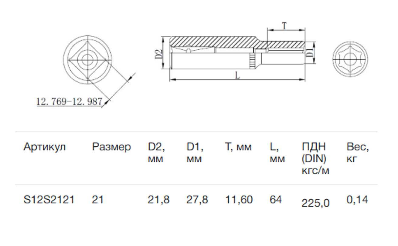 Изображение товара Торцевая головка удлиненная шестигранная Thorvik 3/8 21 мм для слесарных работ