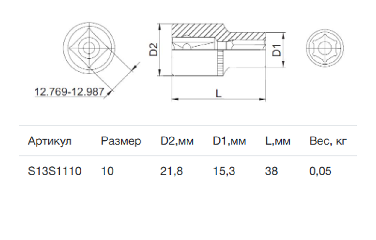 Изображение товара Торцевая головка THORVIK S13S1110 10 мм