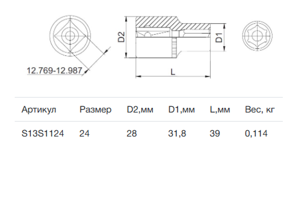 Изображение товара Торцевая головка шестигранная Thorvik 24 мм 1/2 дюйма для слесарных работ