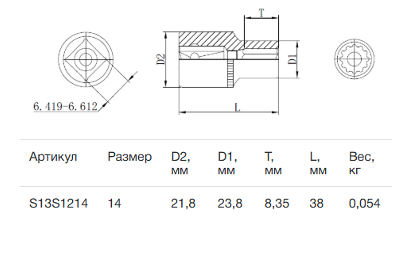 Изображение товара Торцевая головка двенадцатигранная Thorvik S13S1214 1/2 дюйма 14 мм