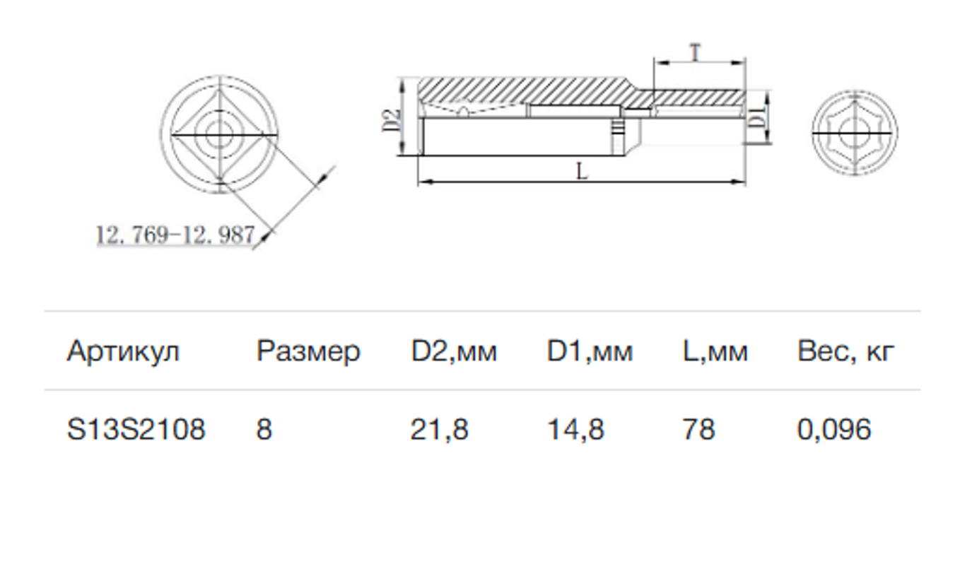 Изображение товара Торцевая головка шестигранная удлиненная THORVIK 8 мм 1/2 дюйма