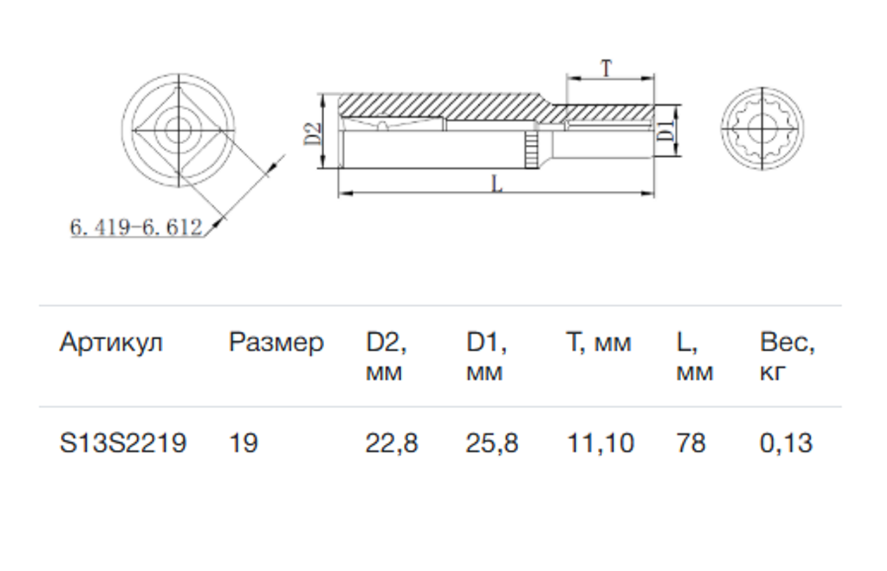 Изображение товара Торцевая головка удлиненная двенадцатигранная Thorvik S13S2219 1/2 дюйма 19 мм