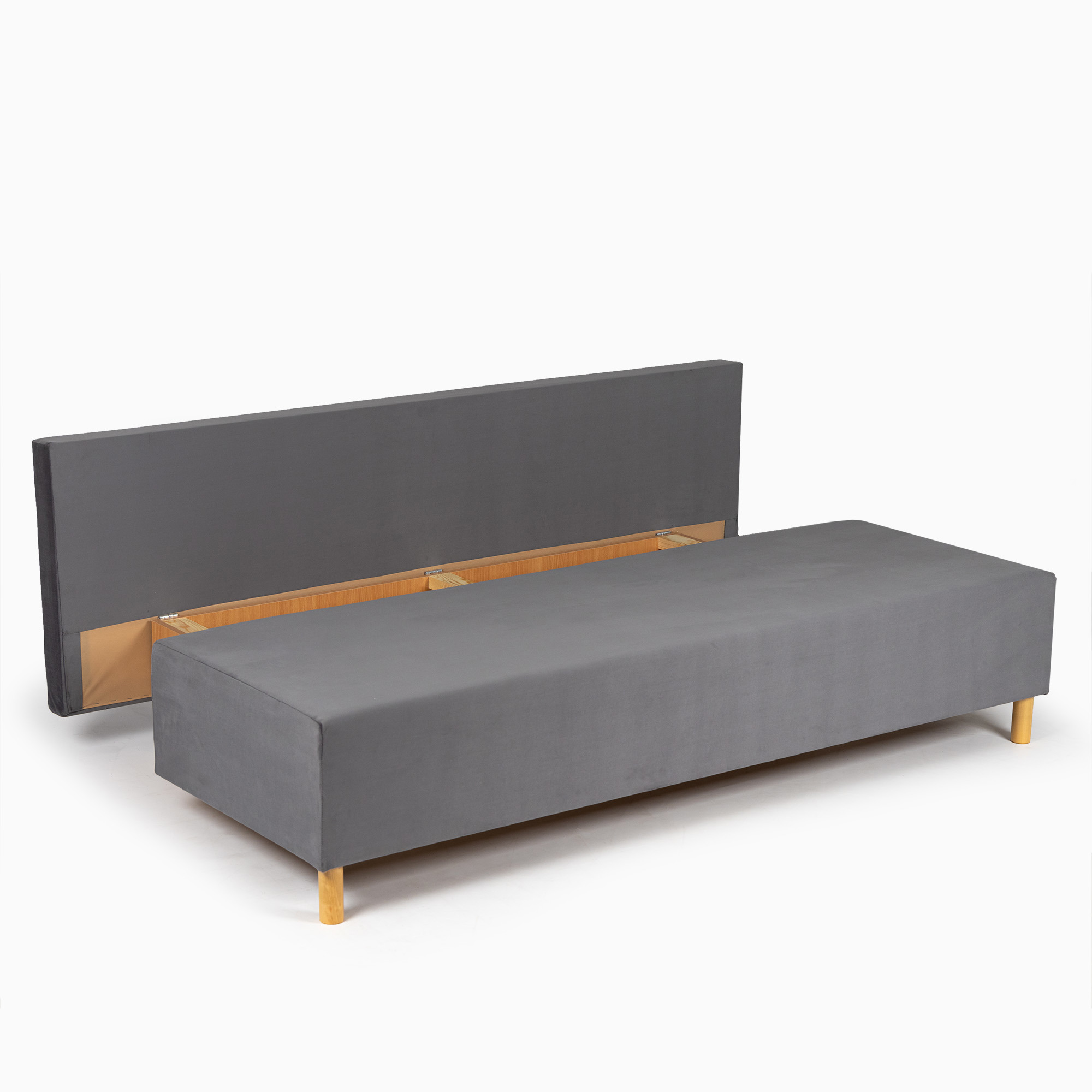 Изображение товара Диван раскладной Комо 193х127,5 см велюр серый с ящиком и ножками