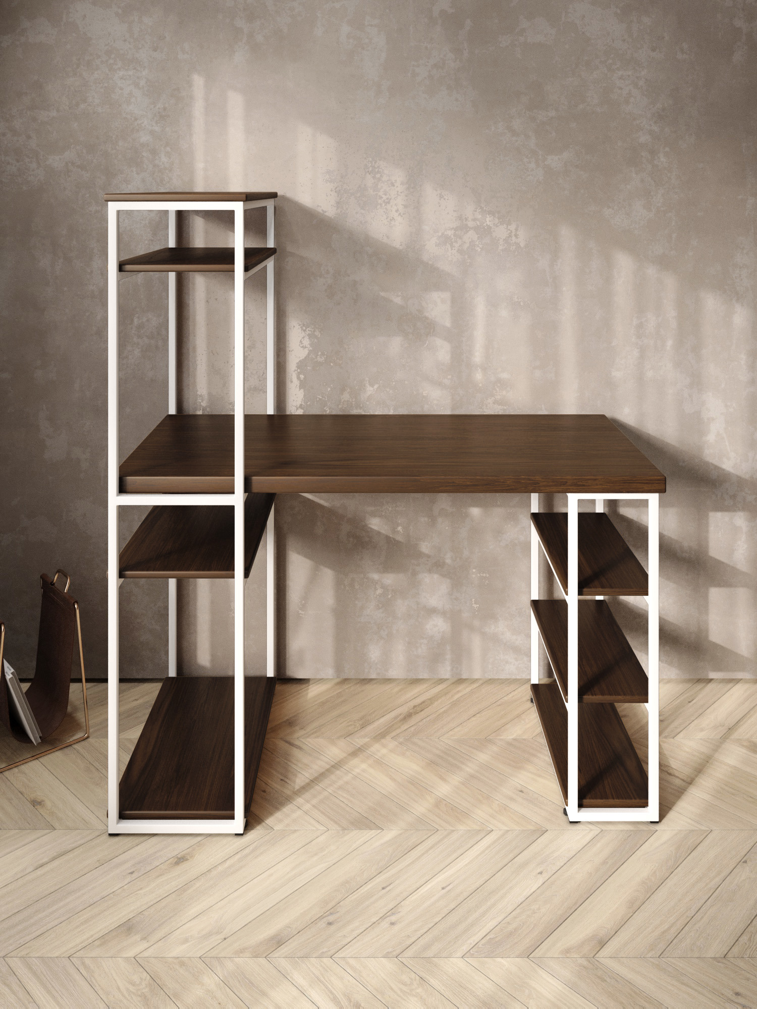 Изображение товара Стол письменный Solarius 60x148x110 см дерево и металл цвет белый/темный дуб