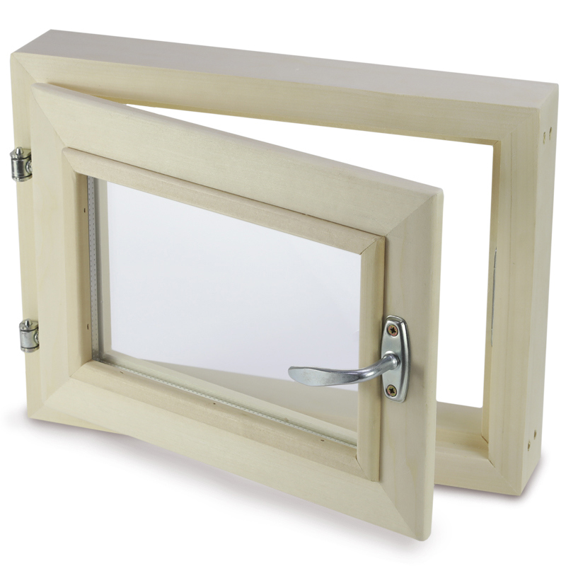 Изображение товара Окно для бани Dlyabani деревянное 300x400мм (ВхШ) поворотный однокамерный стеклопакет