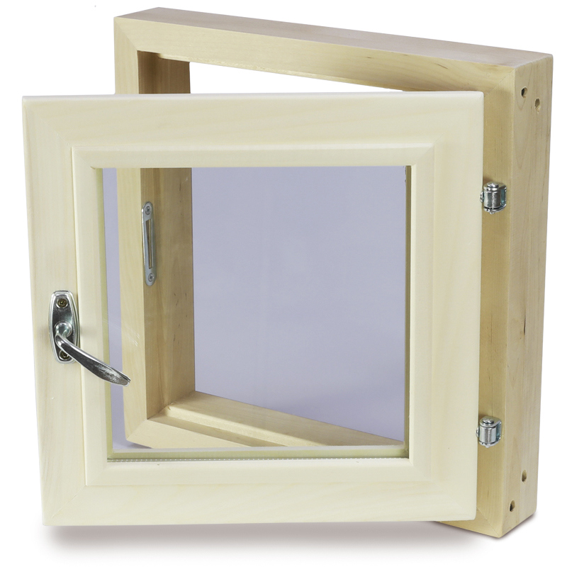 Изображение товара Окно для бани Dlyabani деревянное 400x400мм (ВхШ) поворотный однокамерный стеклопакет