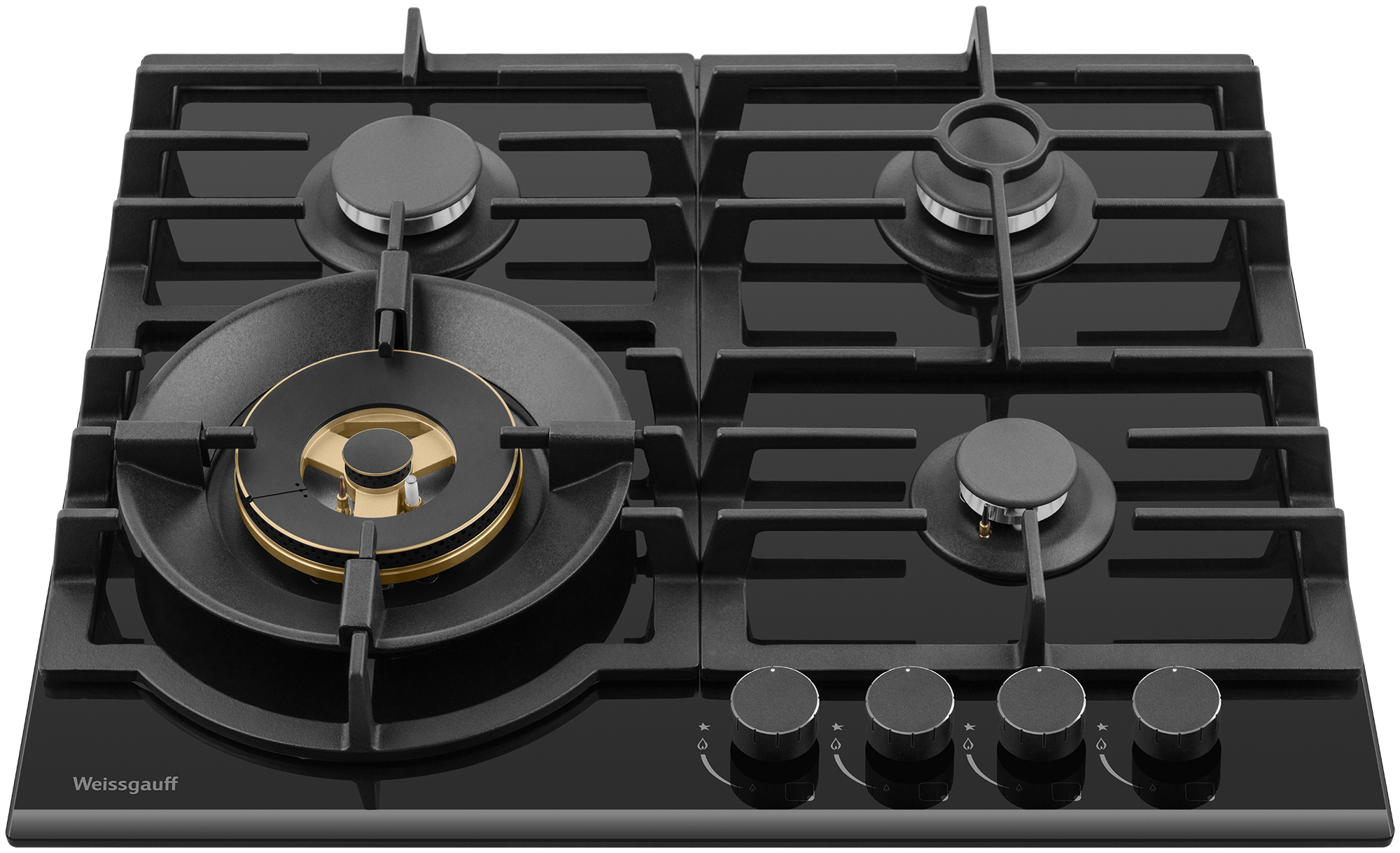 Изображение товара Газовая варочная панель Weissgauff HGG 6441 BG Brass 4 конфорки черная