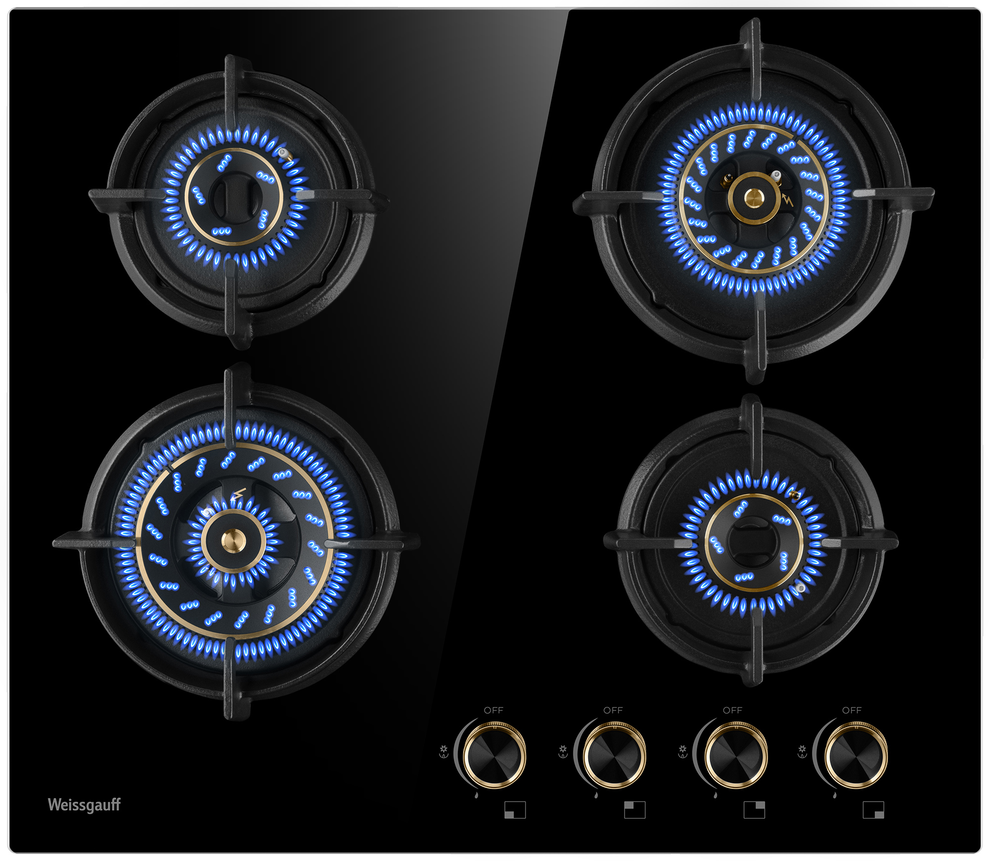 Изображение товара Газовая варочная панель Weissgauff HGG 640 BG Premium Brass 4 конфорки