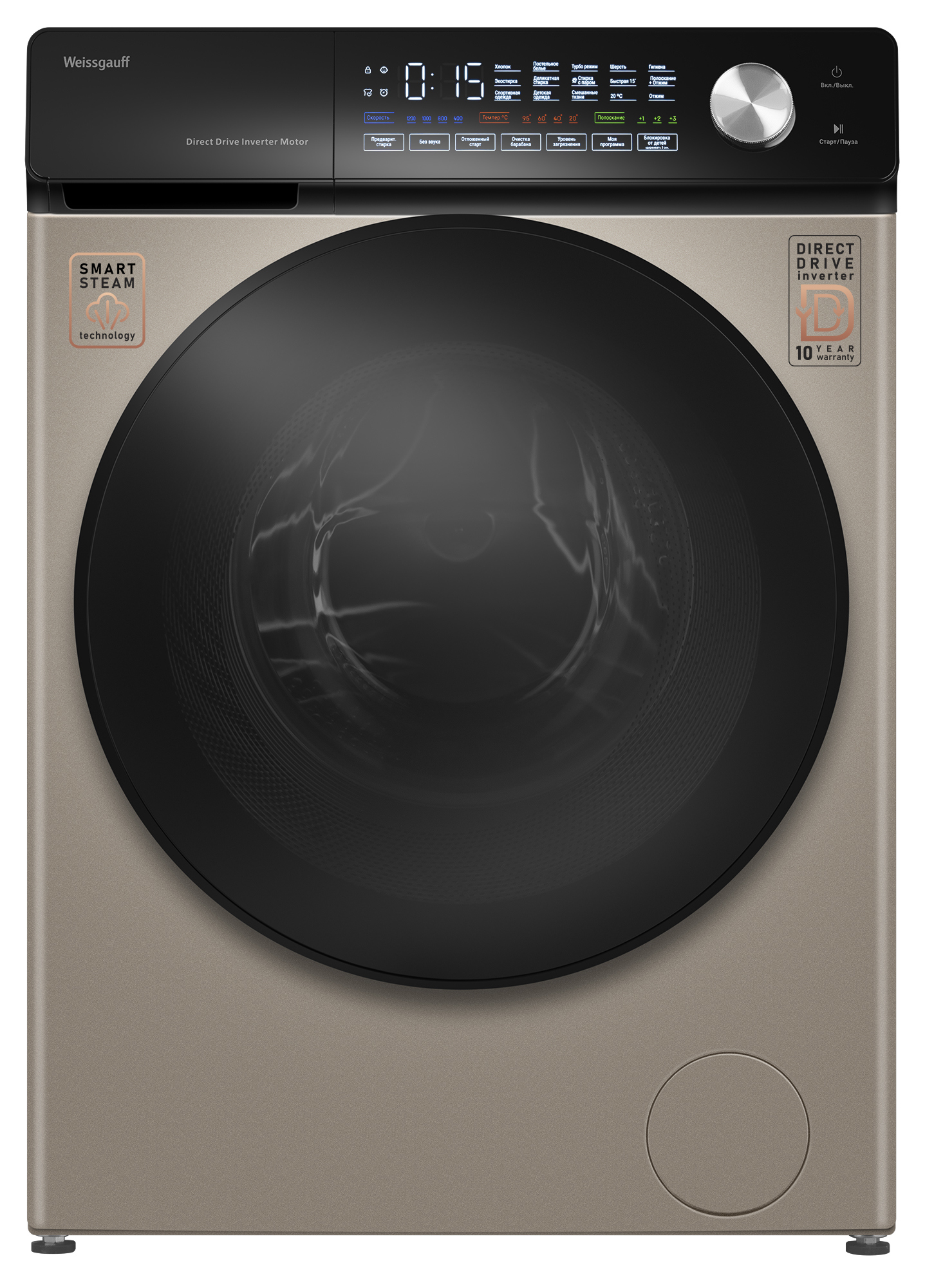 Изображение товара Стиральная машина Weissgauff 45126 steam direct drive champagne 59.5x85x44.5 см 7 кг цвет бежевый