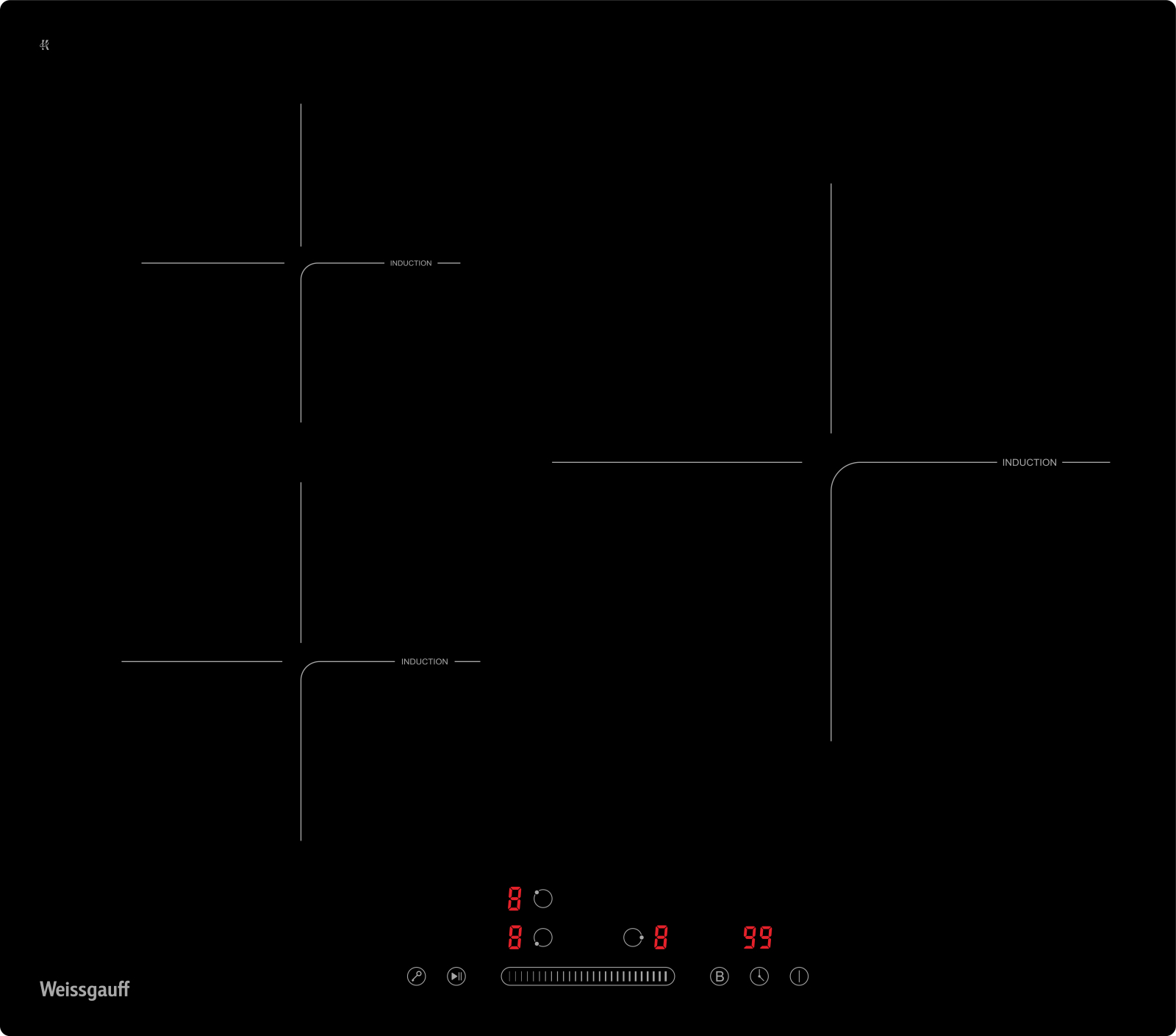 Изображение товара Индукционная варочная панель Weissgauff 630 BSG 3 конфорки черная