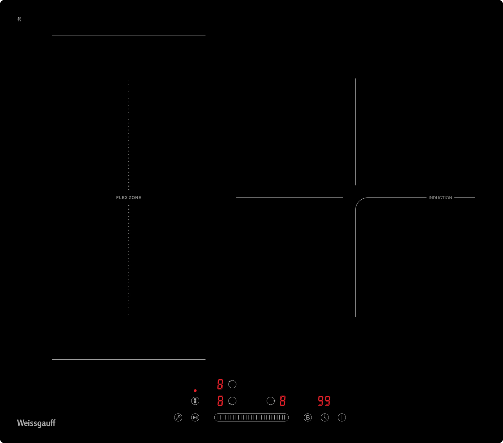Изображение товара Индукционная варочная панель Weissgauff 630 BFZG 59 см 3 конфорки черный