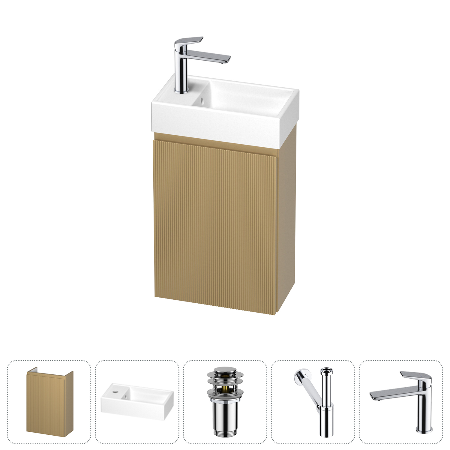 Изображение товара Тумба с раковиной подвесная Wellsee WC Area 20216874R с донным клапаном, сифоном и смесителем цвет бежевый
