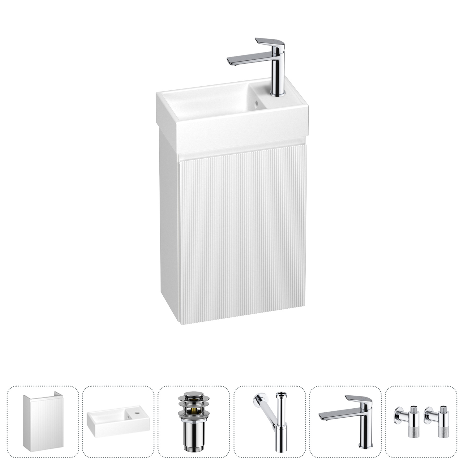 Изображение товара Тумба с раковиной подвесная Wellsee WC Area 20216882R с донным клапаном сифоном и вентилями