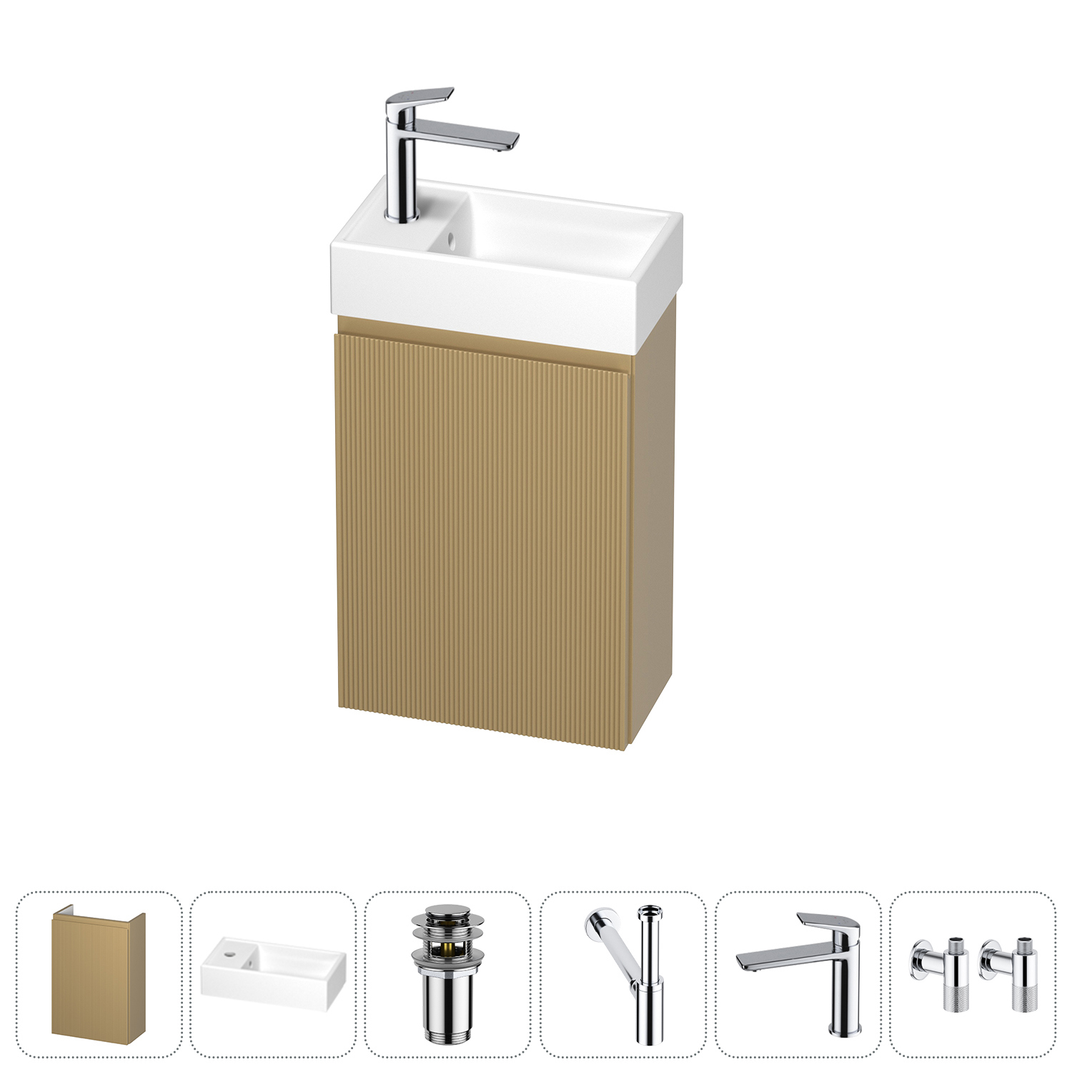 Изображение товара Тумба с раковиной подвесная Wellsee WC Area 20216892R с донным клапаном, сифоном, смесителем и вентилями цвет бежевый