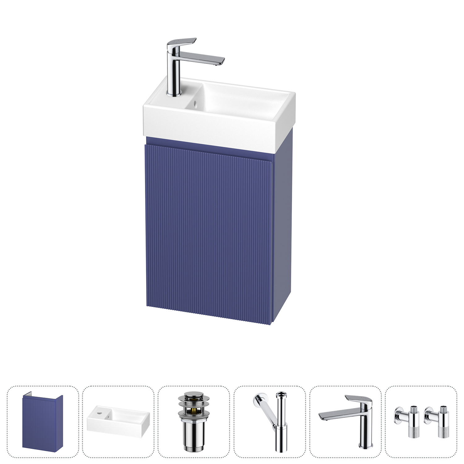 Изображение товара Подвесная тумба с раковиной Wellsee WC Area 40 см с донным клапаном сифоном и смесителем