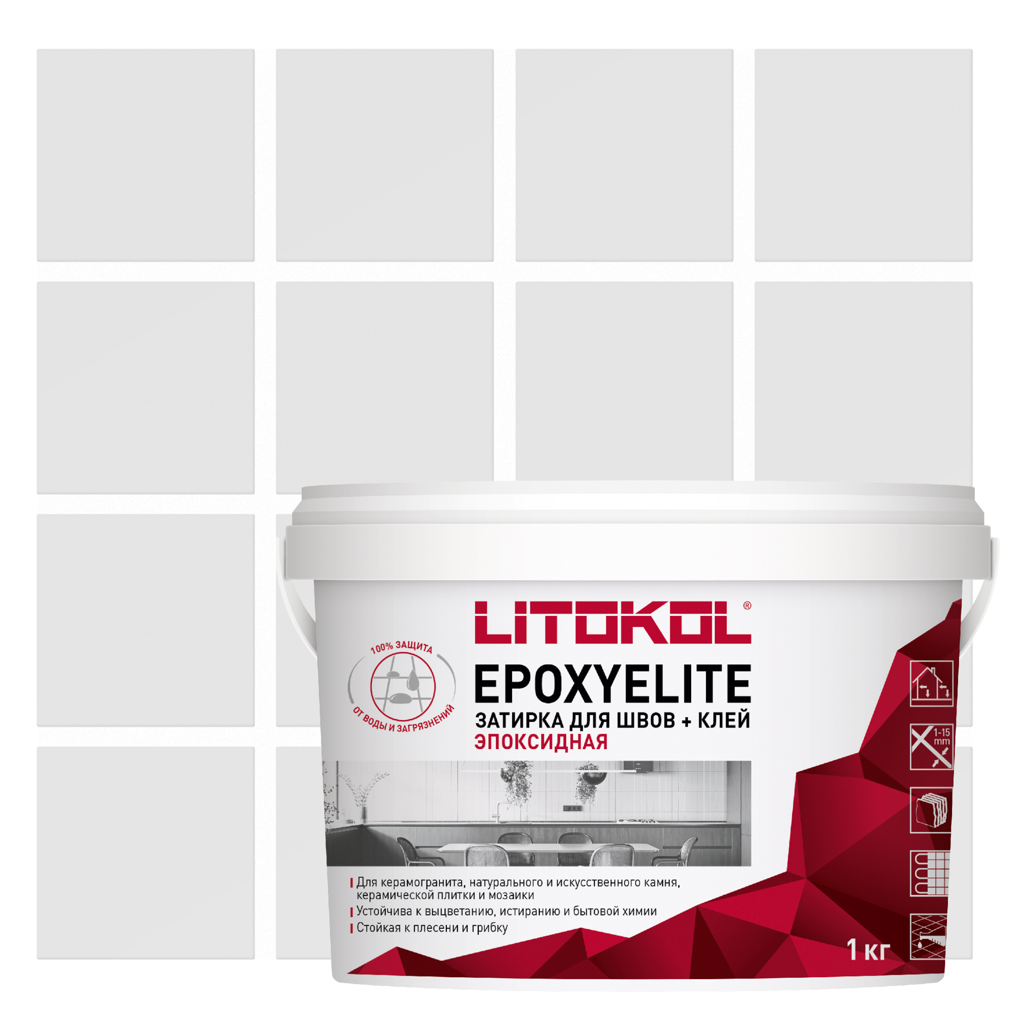 Изображение товара Эпоксидная затирка Litokol EpoxyElite E. 100 супербелая 1 кг - клей и затирка для плитки