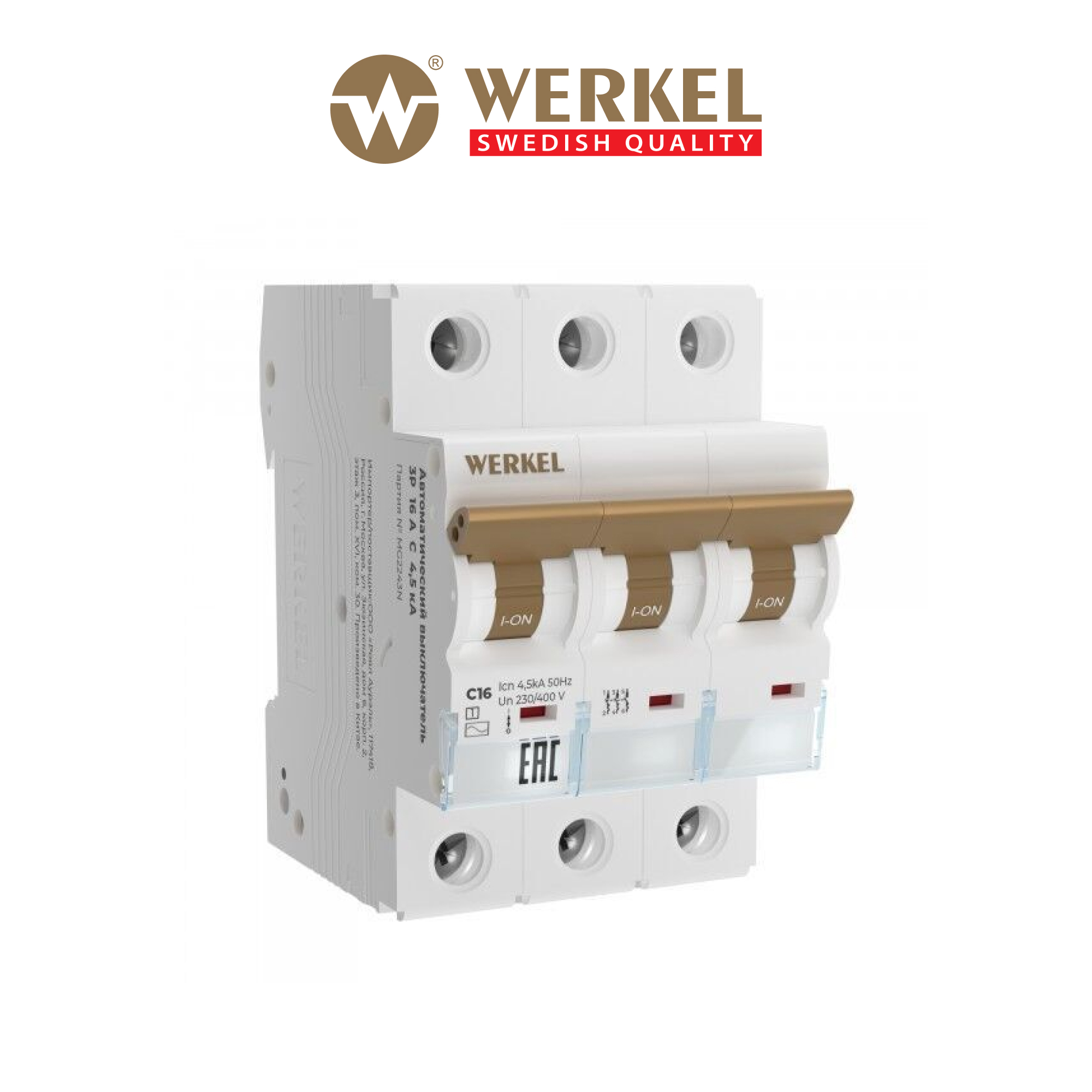 Изображение товара Автоматический выключатель Werkel W903P164 3P C16 4.5 кА для защиты электросетей Изображение товара Автоматический выключатель Werkel W903P164 3P C16 4.5 кА для защиты электросетей