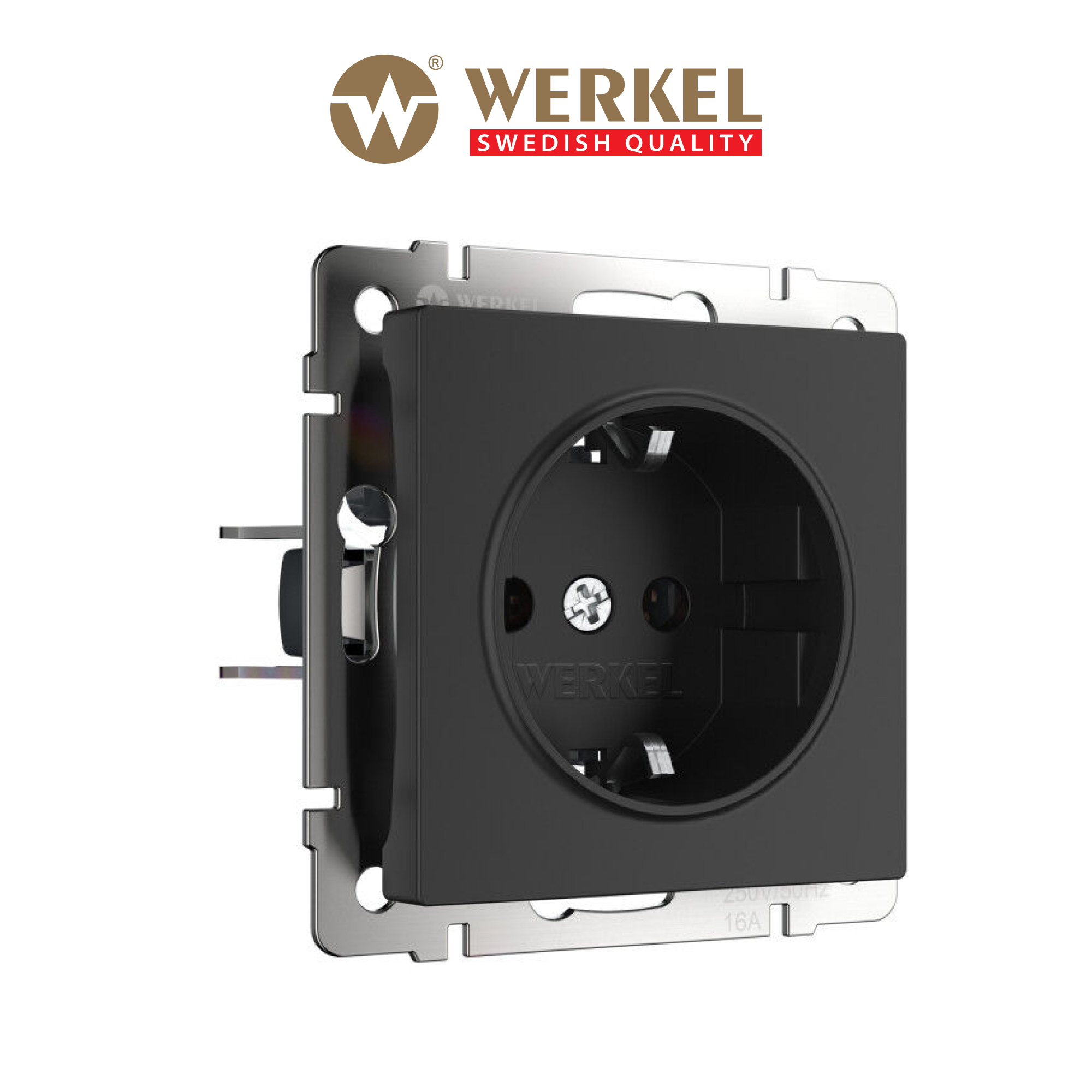 Изображение товара Встраиваемая розетка с заземлением Werkel W1171008 черный матовый 16 А IP20