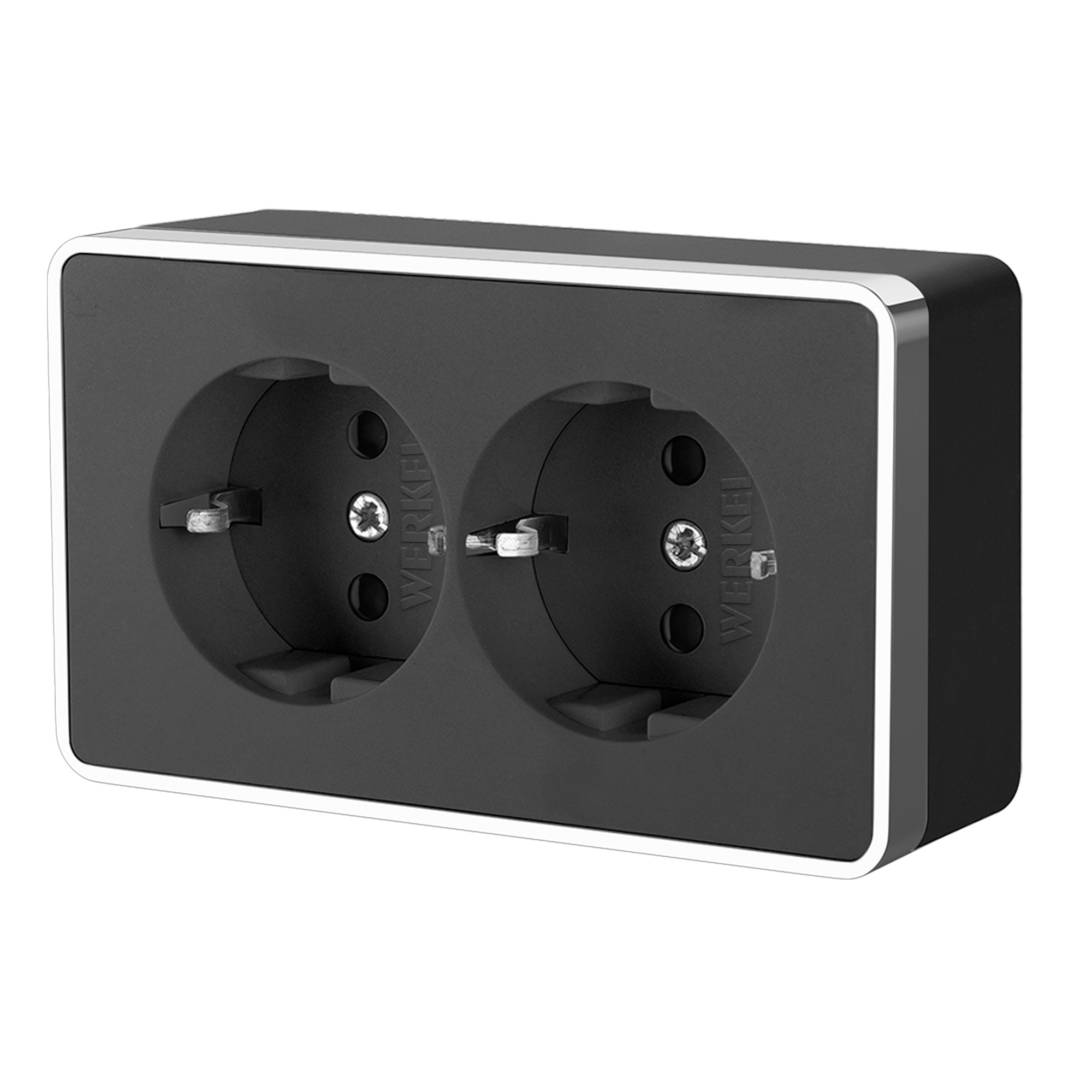 Изображение товара Werkel W5072135 Розетка накладная с заземлением черный с хромом 2 поста