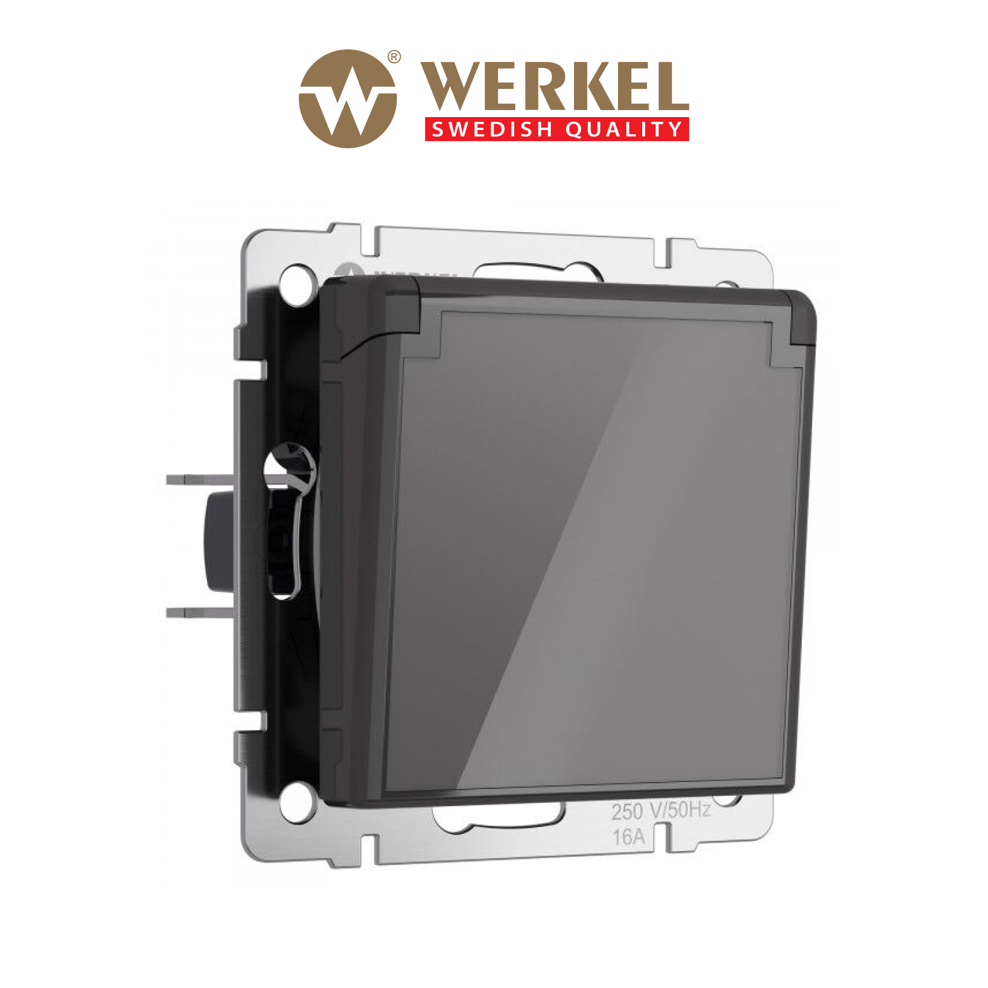 Изображение товара Встраиваемая розетка с заземлением с крышкой Werkel графит